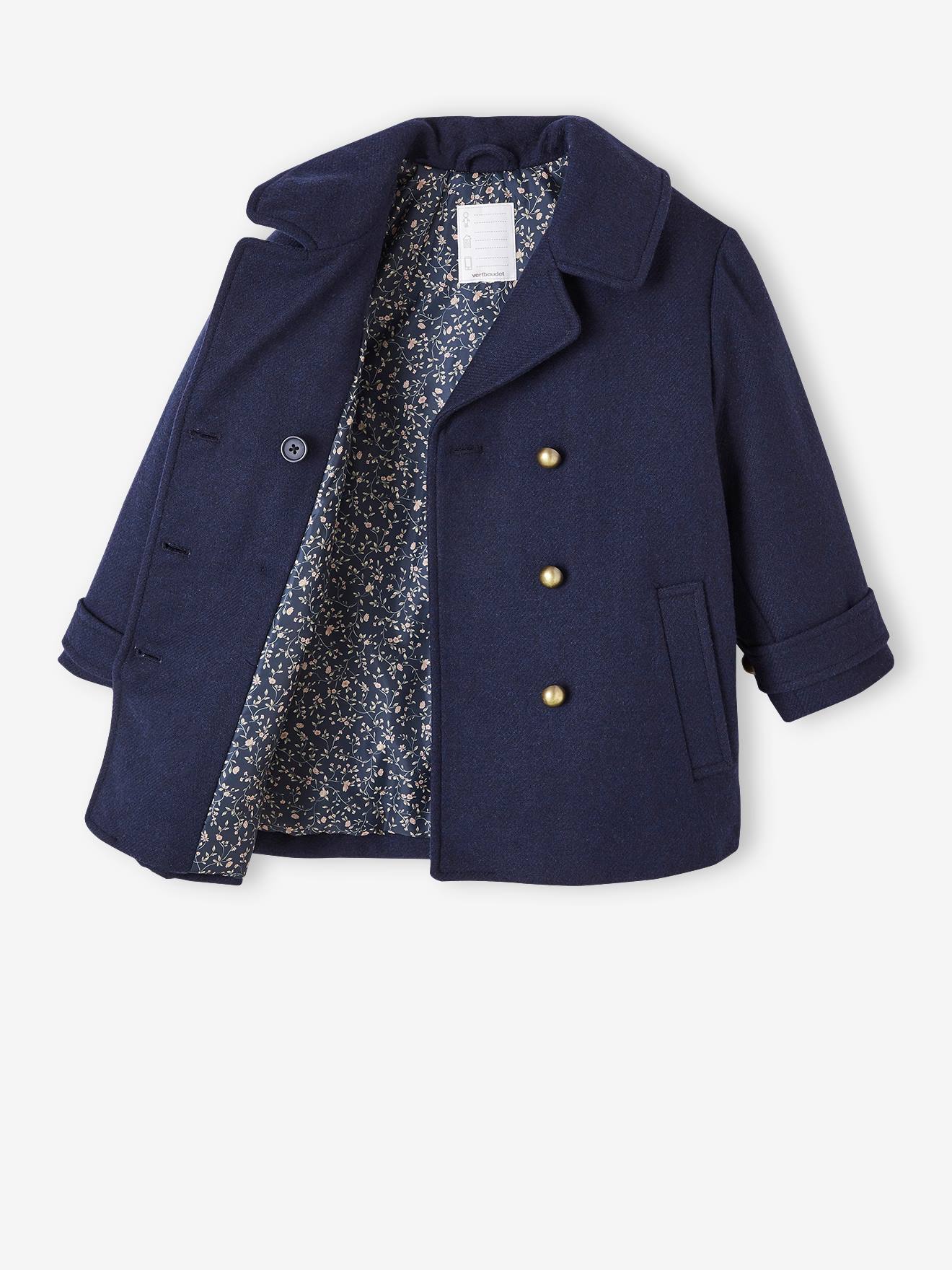 Manteau officier en drap de laine fille marine