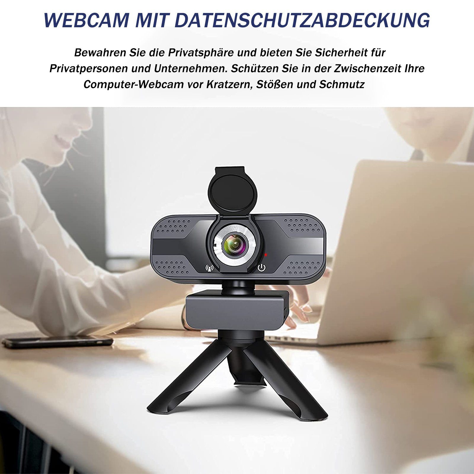 Vbrisi Webcam mit mikrofon 1080P Full HD, USB Webcam mit Stativ Full HD-Webcam