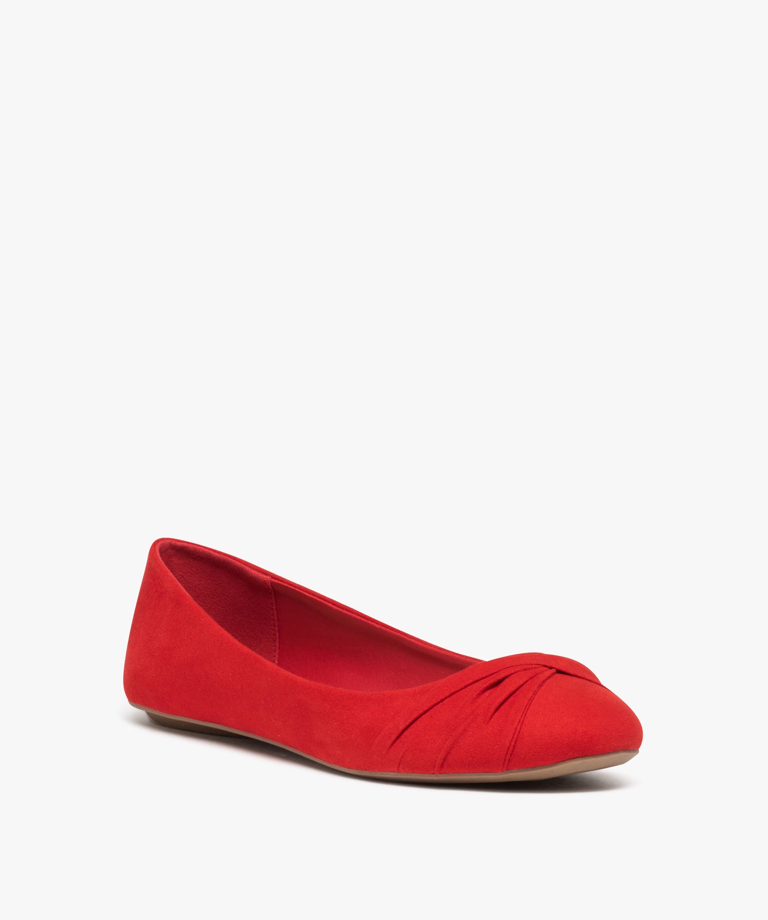 Ballerines femme en suédine unie avec bout drapé rouge | GEMO