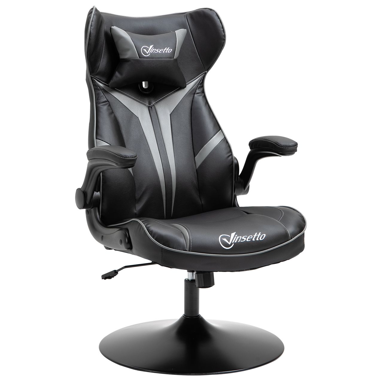 Vinsetto Gaming Stuhl Ergonomischer Computerstuhl mit Wippenfunktion Drehstuhl höhenverstellbar Stahl Schwarz Grau 67 x 75 x 106-112 cm