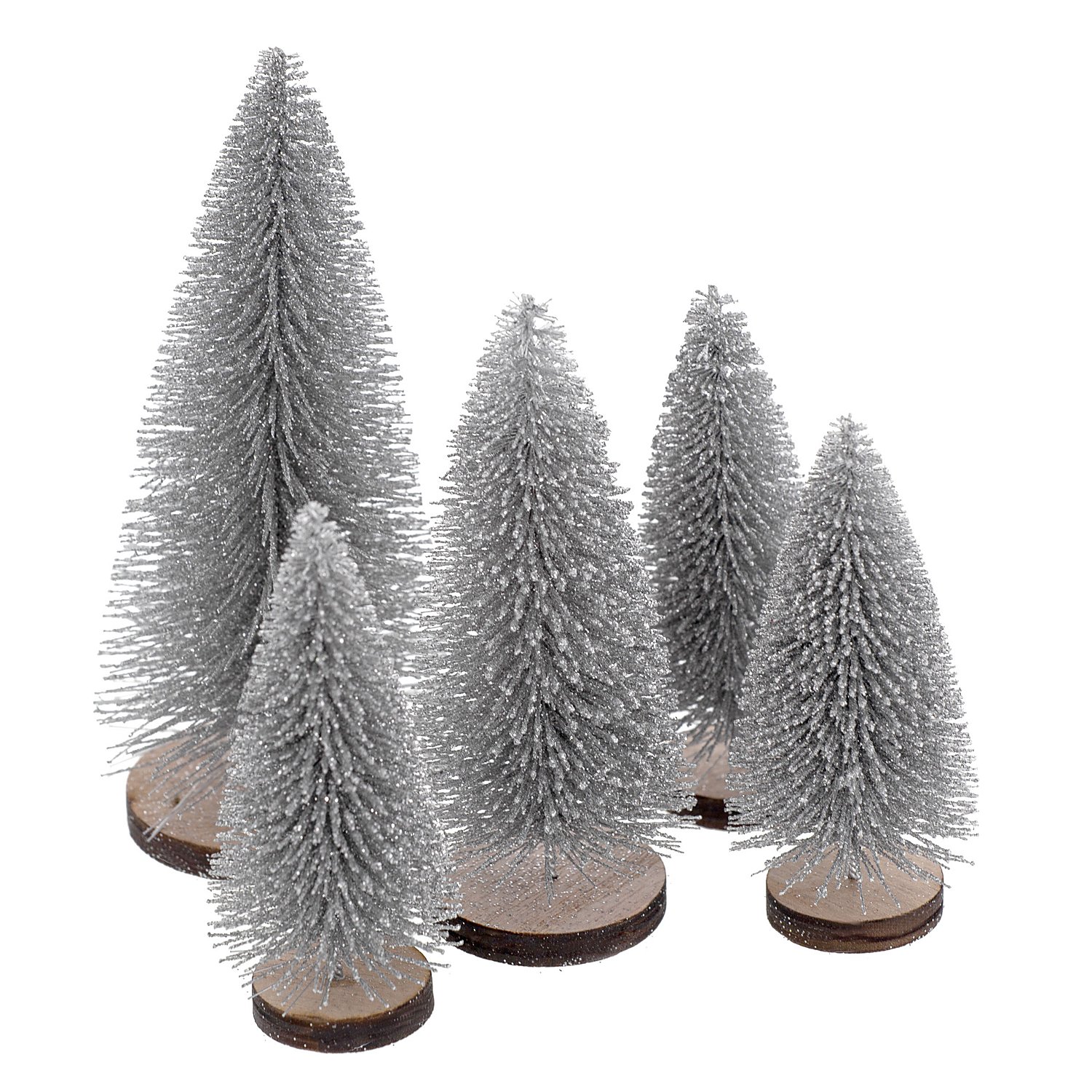 Deko-Tannenbäume, silber, 9–14,5 cm, 5 Stück