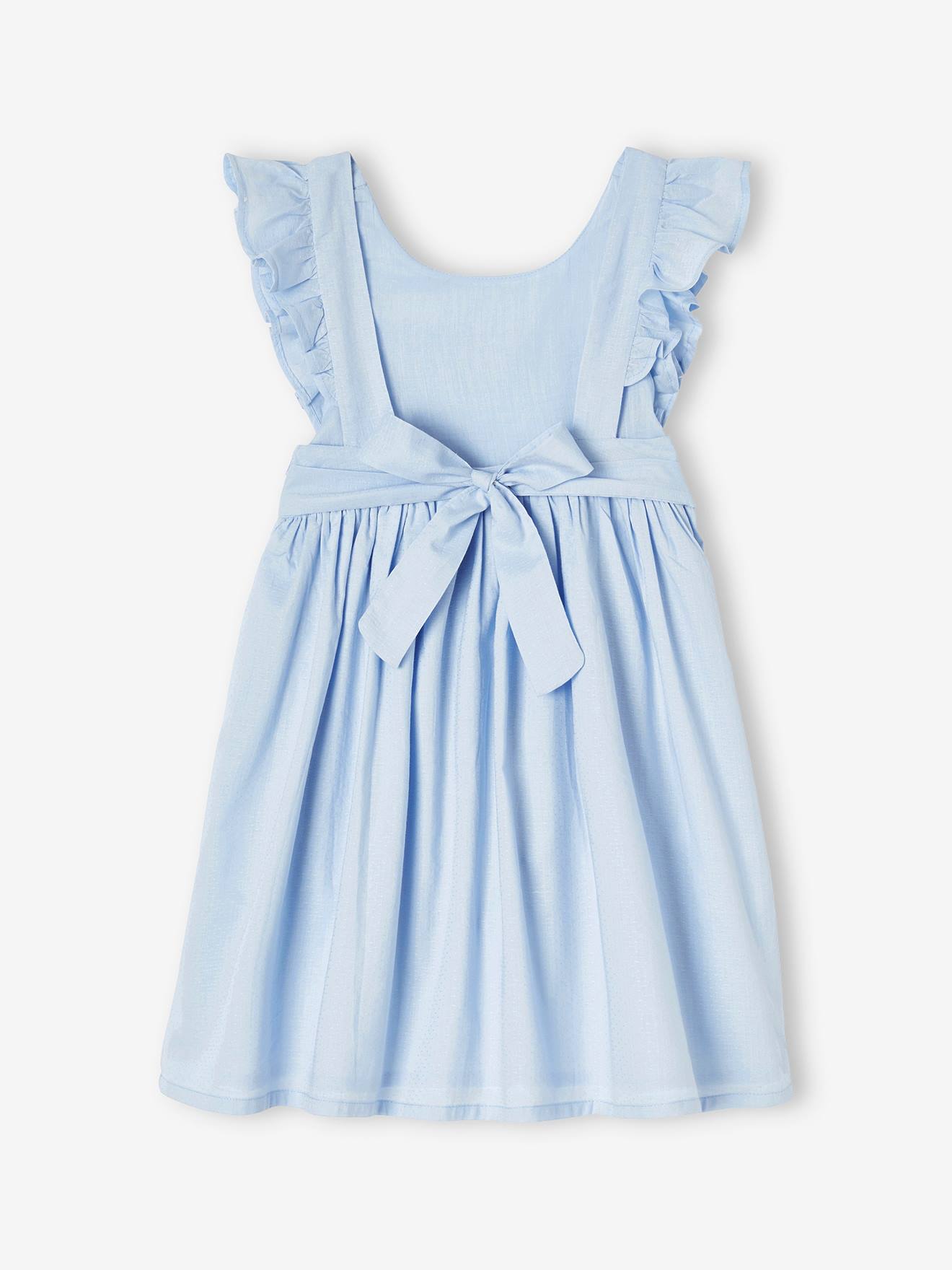 Robe de cérémonie volantée dos nu fille bleu ciel