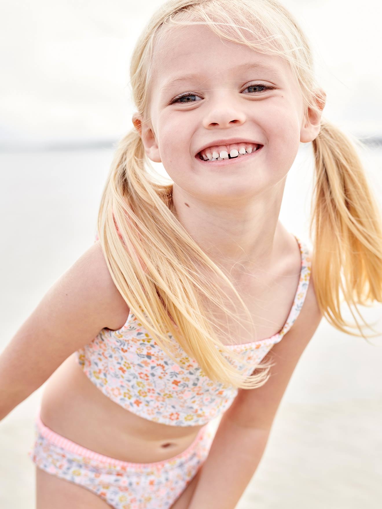 Maillot de bain 2 pièces réversible fille corail