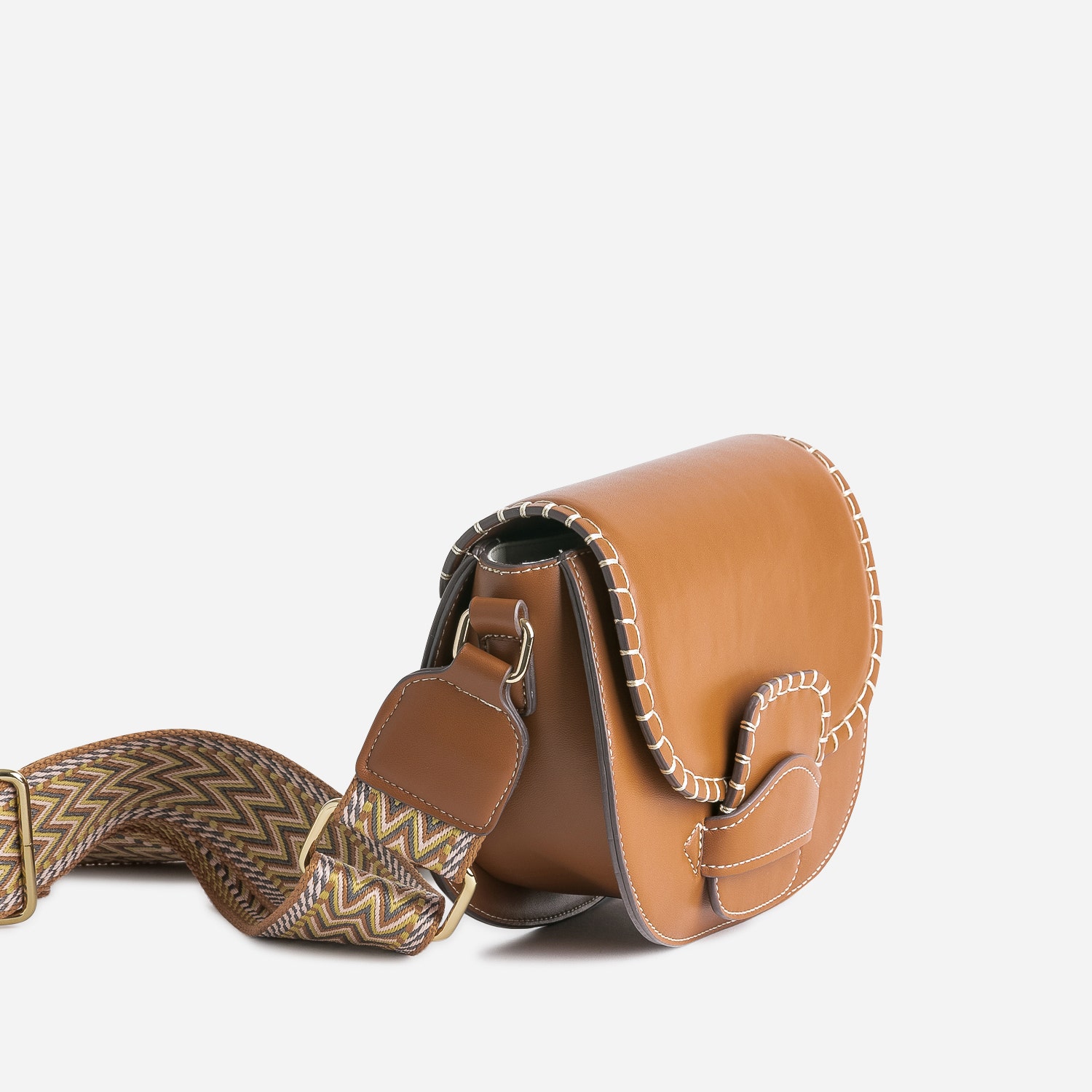 Sac bandoulière TEXTO camel à large bandoulière tressée
