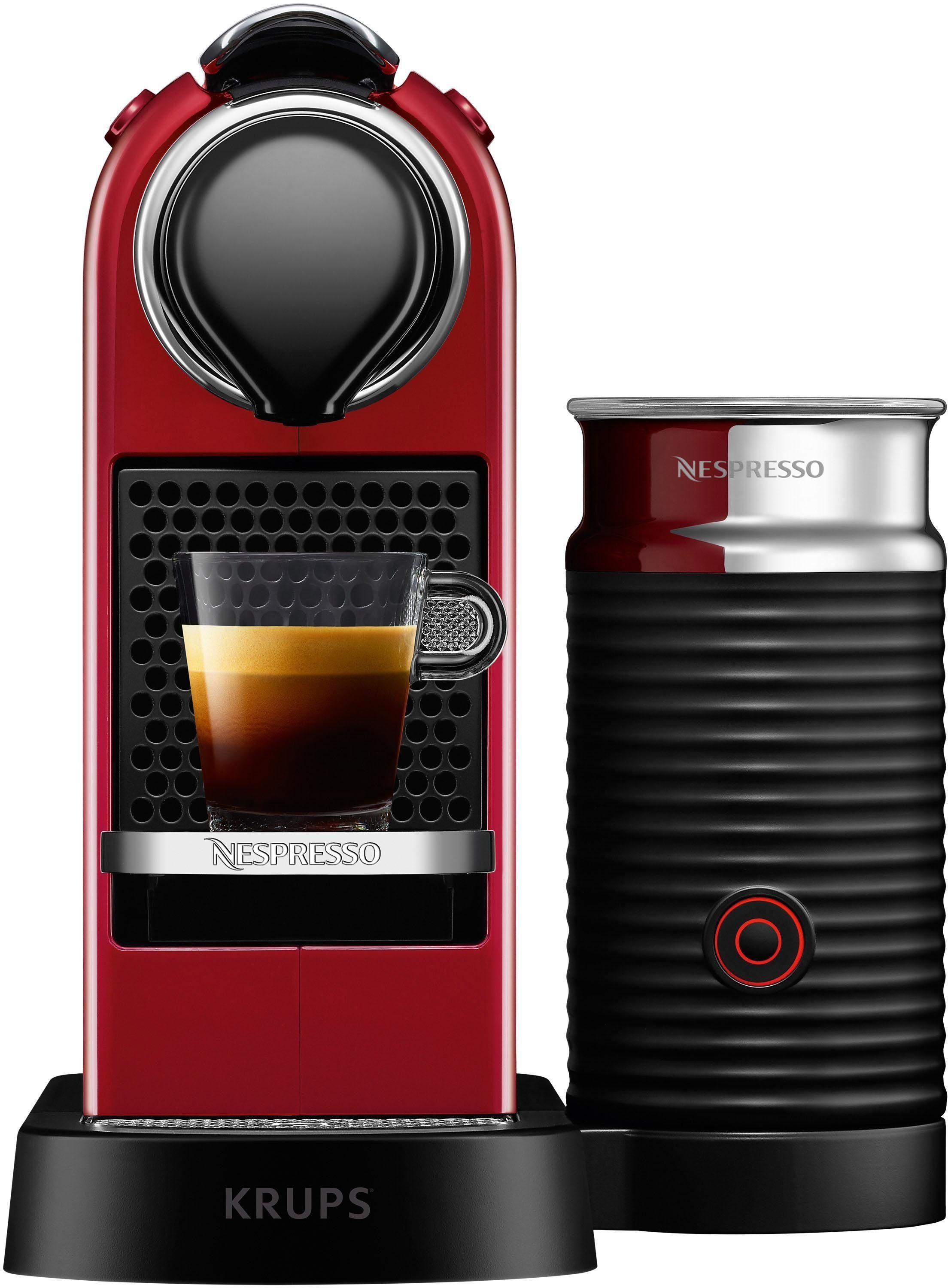 Nespresso Kapselmaschine XN7615 CitiZ & Milk von Krups, inkl. Aeroccino Milchaufschäumer, Willkommenspaket mit 7 Kapseln