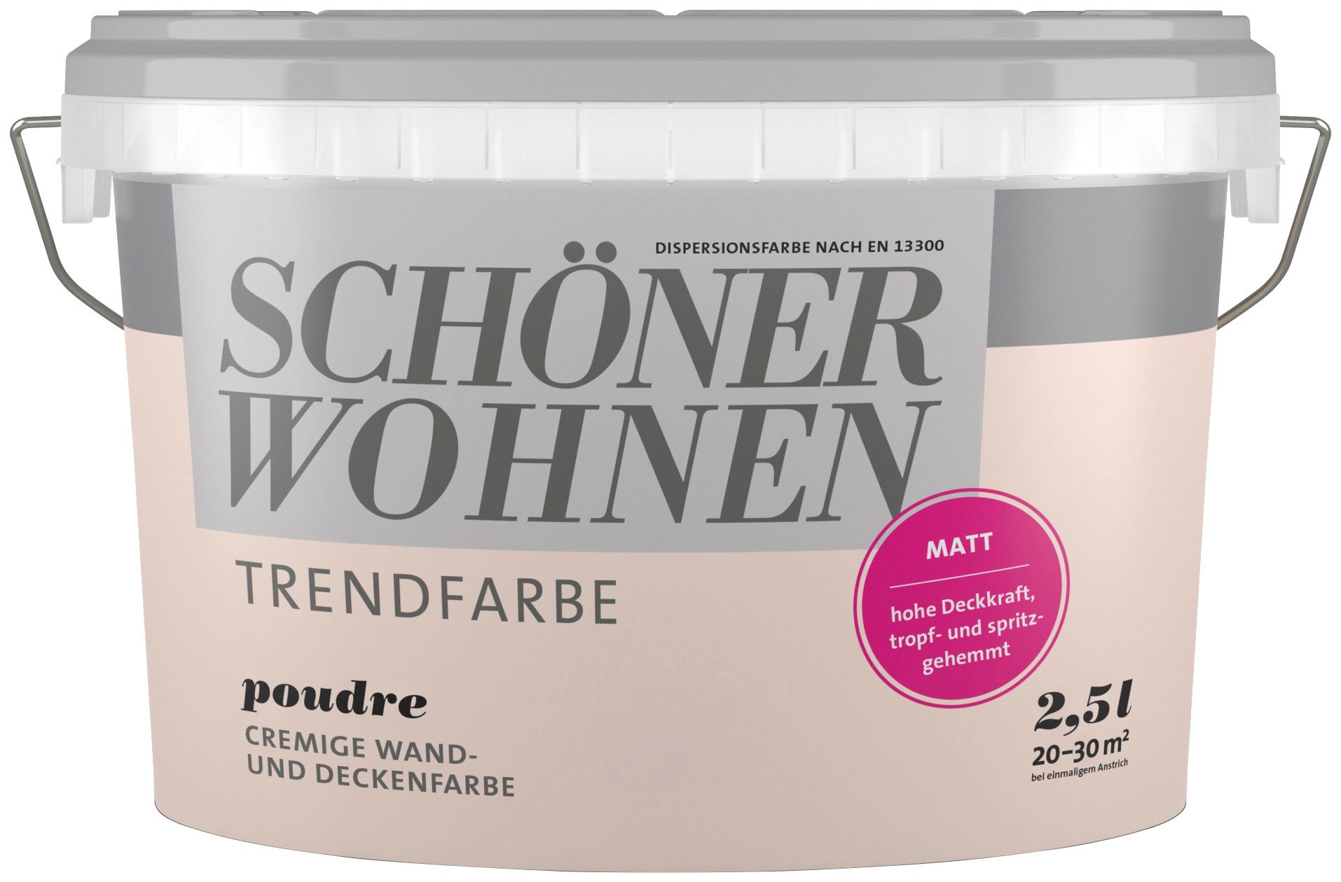 SCHÖNER WOHNEN FARBE Wand- und Deckenfarbe Trendfarbe, matt, 2,5 Liter, Poudre, hochdeckende Wandfarbe - für Allergiker geeignet