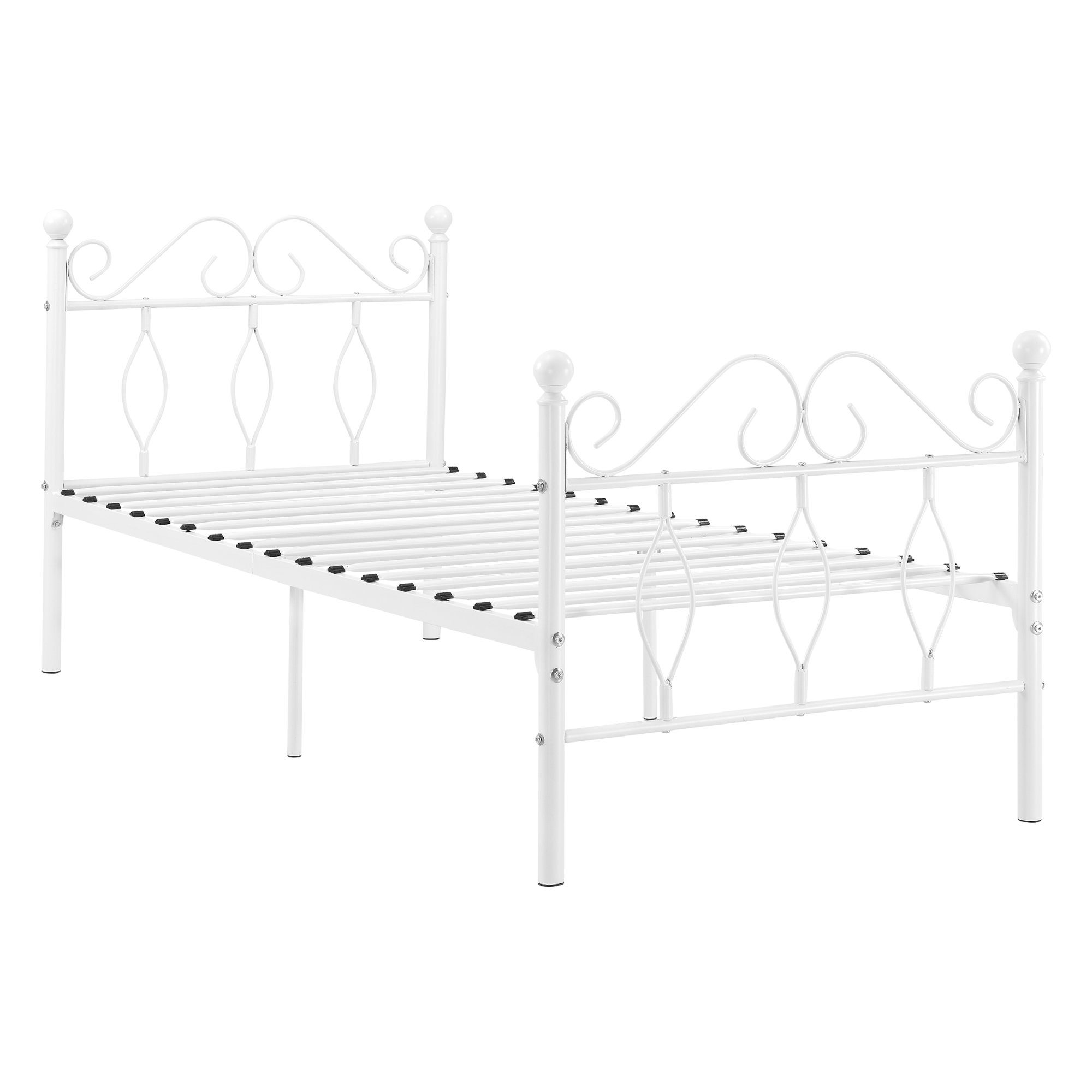 en.casa Metallbett, Apolda Gästebett mit Stahlramen 90x200 cm Weiß