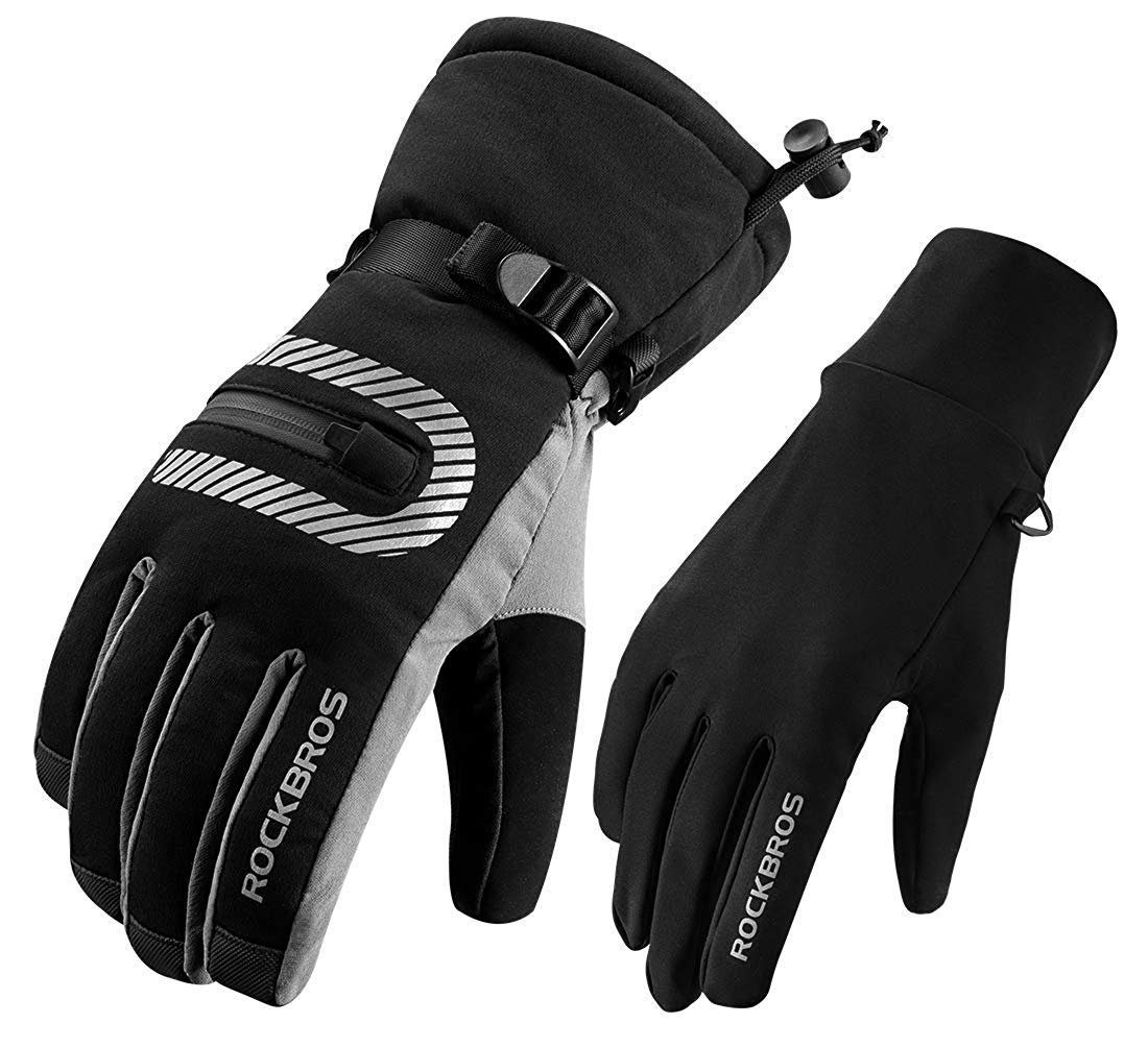 ROCKBROS Fahrradhandschuhe Skihandschuhe 2 in 1 Handschuhe (Frühling, Herbst Winter Vollfinger Winddicht Warme Handschuhe für Outdoor Sports Laufen, Motorrad, Fahrrad Damen Herren)