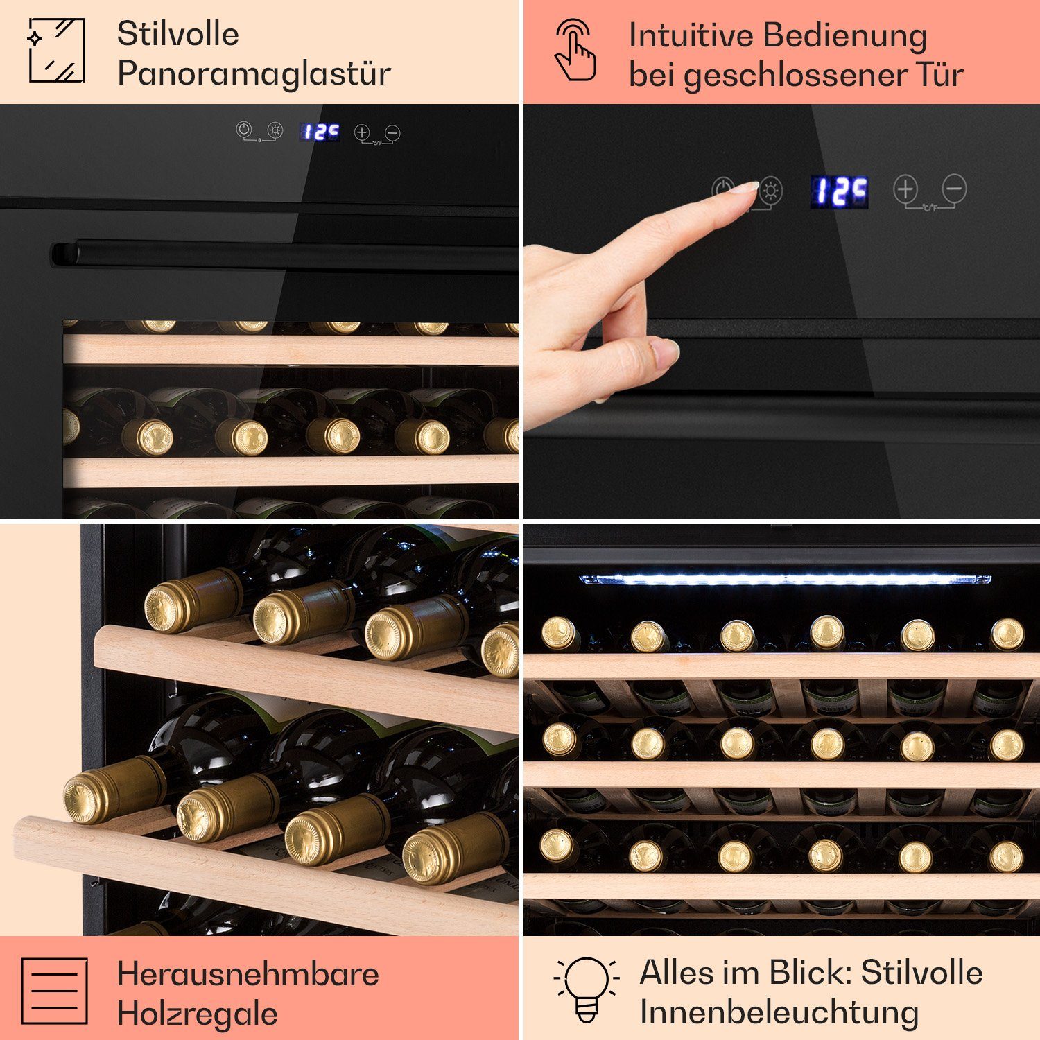 Klarstein Weinkühlschrank Vinsider 30 Built-In Uno, für 30 Standardflaschen á 0,75l,Wein Flaschenkühlschrank Weintemperierschrank Weinschrank Kühlschrank