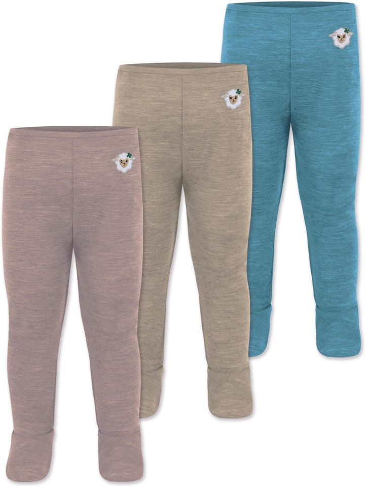 Normani Outdoor Sports 3er Pack Baby Merino Unterhose mit Füßen in Blau/Beige/Rosa günstig kaufen