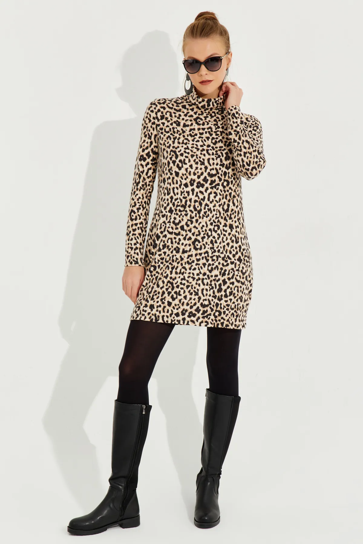 Cool & Sexy  Kamelschwarzes, weiches Leoparden-Minikleid für Damen AYD253