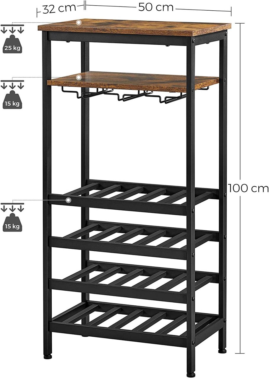 Vasagle Weinregal, 50x32x100cm, Schwarz