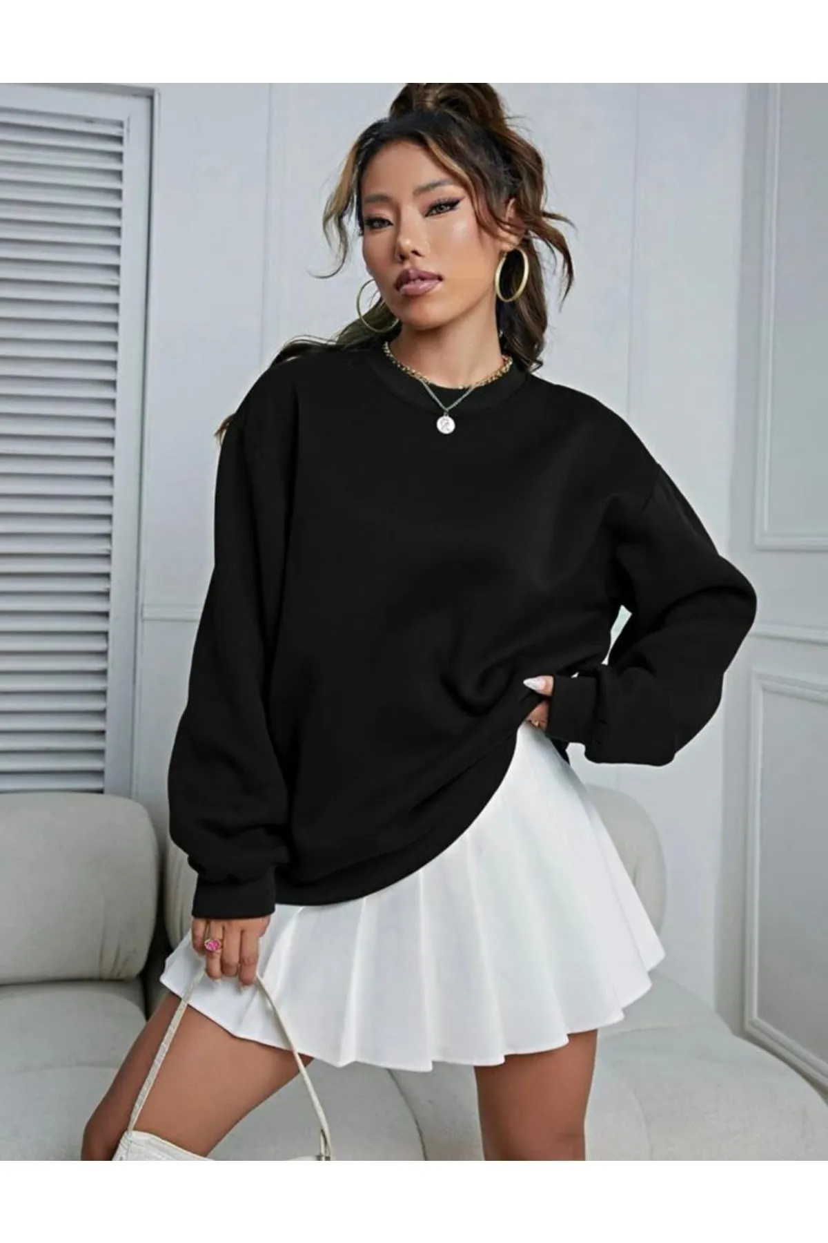 MOONBULL  Schwarzes, übergroßes Unisex-Sweatshirt mit Rundhalsausschnitt