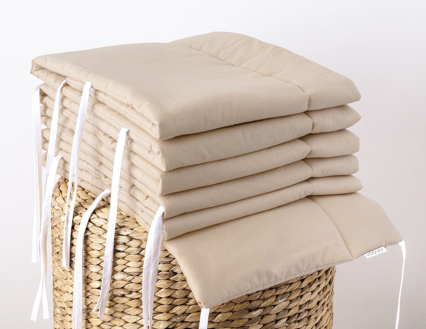 Loolay Bettnestchen BEIGE Taupe BIO-Baumwolle Atmungsaktives Babybett BETTUMRANDUNG, (420, 360, 210, 180 x 30cm, LUX Babyausstatung Umrandung Kopfschutz Kantenschutz Bettschlange), LOOLAY® - 100% Europäische Stoffe und Kleinserien-Nähen!, Handmade!