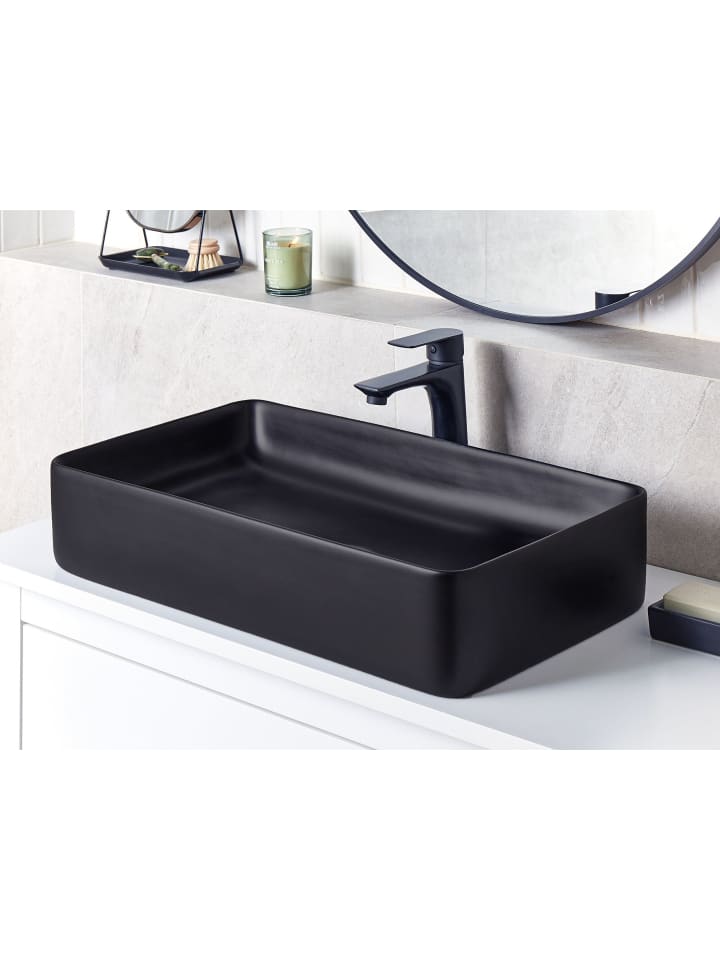 Beliani Waschbecken ULUA in Schwarz - (W) 61 x (H) 11 x (L) 35 cm günstig kaufen onesize
