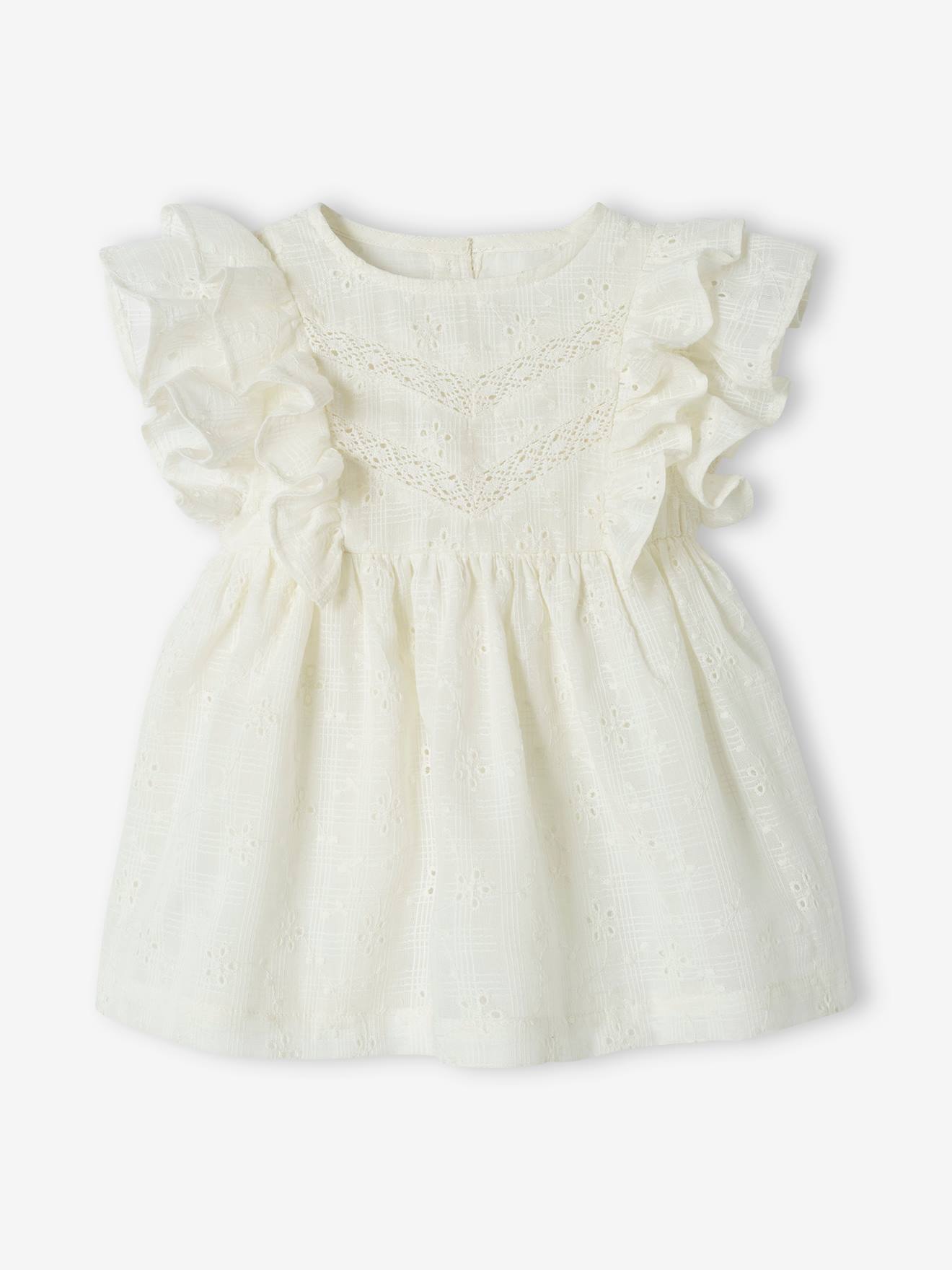 Robe bébé en broderie anglaise écru