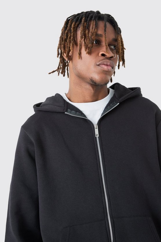 Tall Basic Hoodie in Schwarz mit Reißverschluss