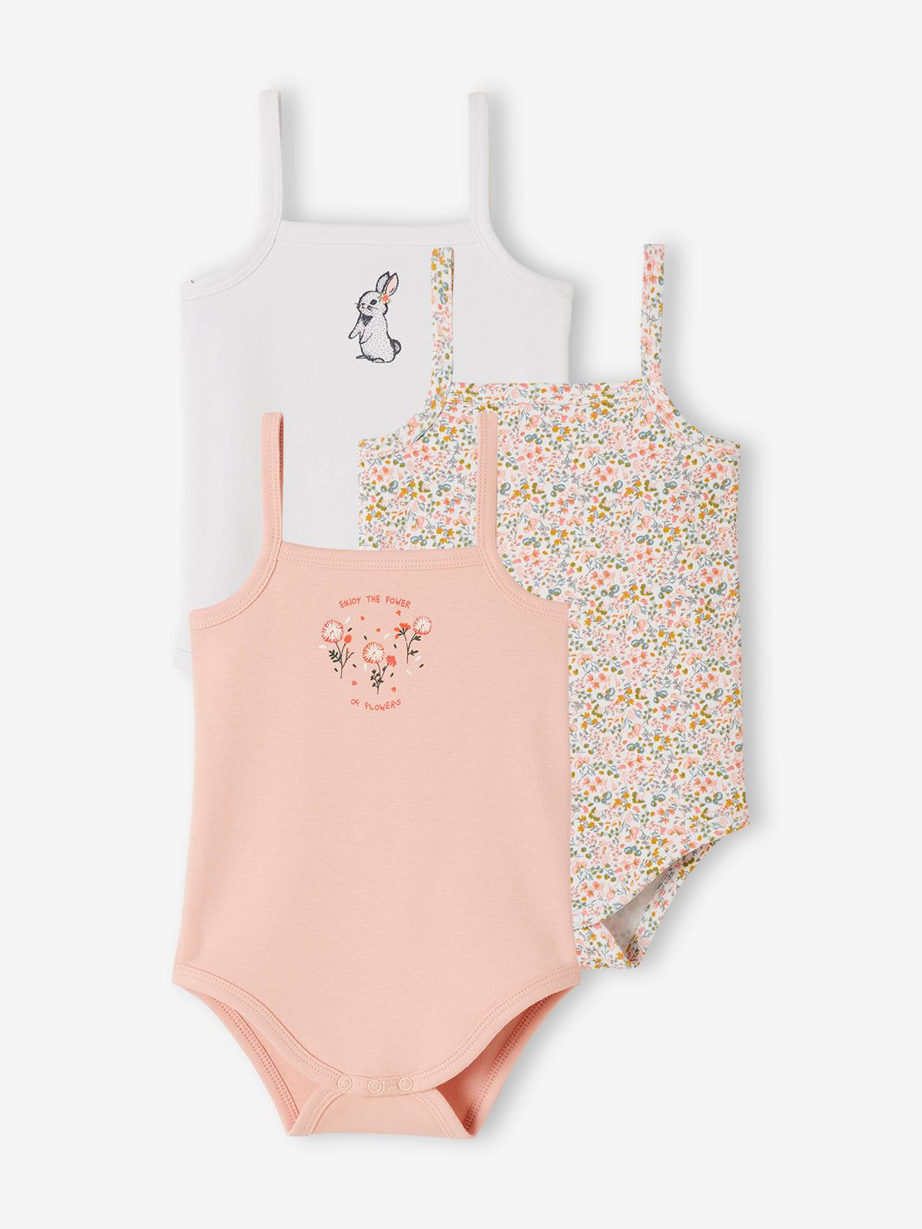 Vertbaudet 3er-Pack Baby Trägerbodys mit Hasen Oeko-Tex - pack rosa/weiß