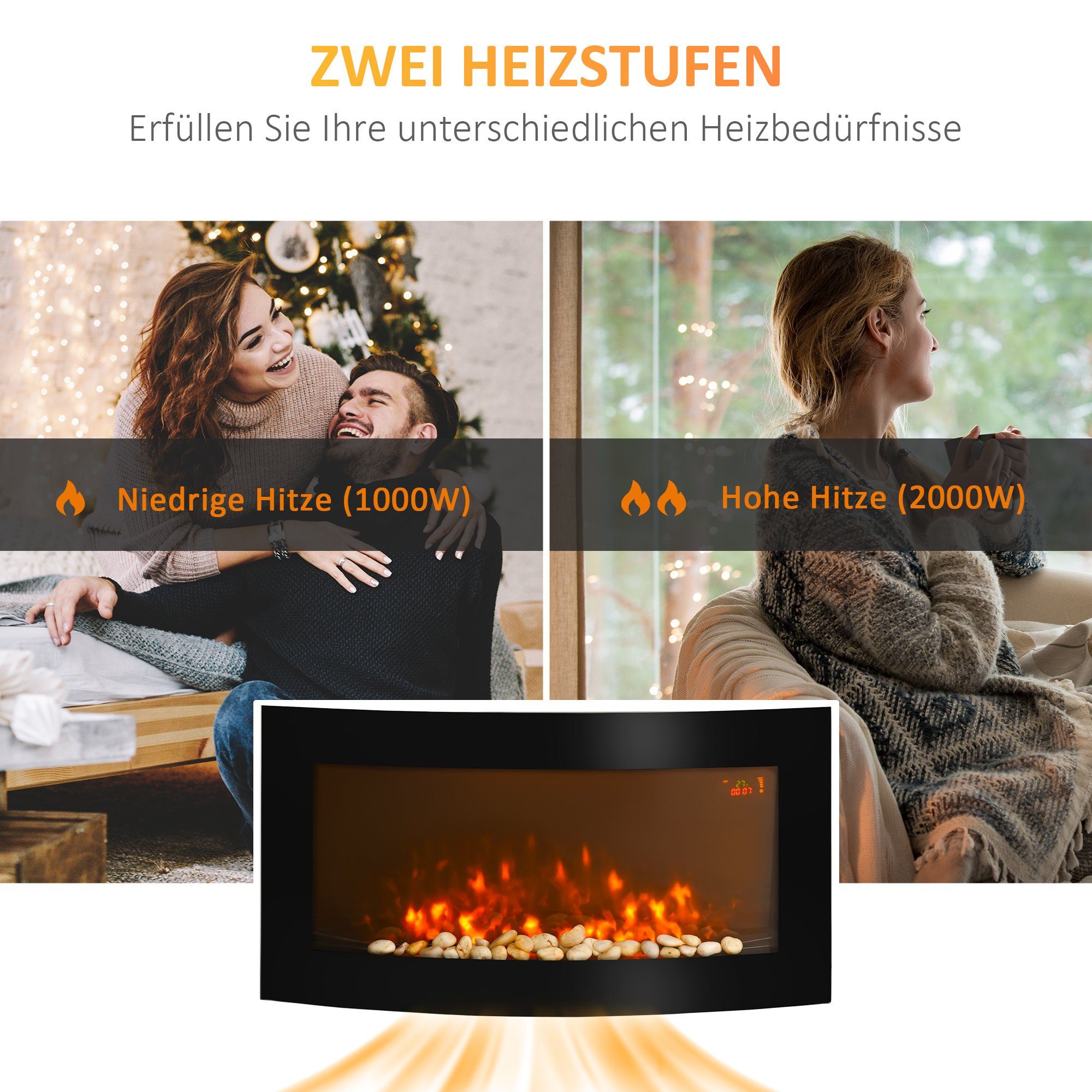 HOMCOM Elektrokamin, Kamin Kaminofen Elektrischer Wandkamin 89,2 x 13,5 x 48cm, schwarz