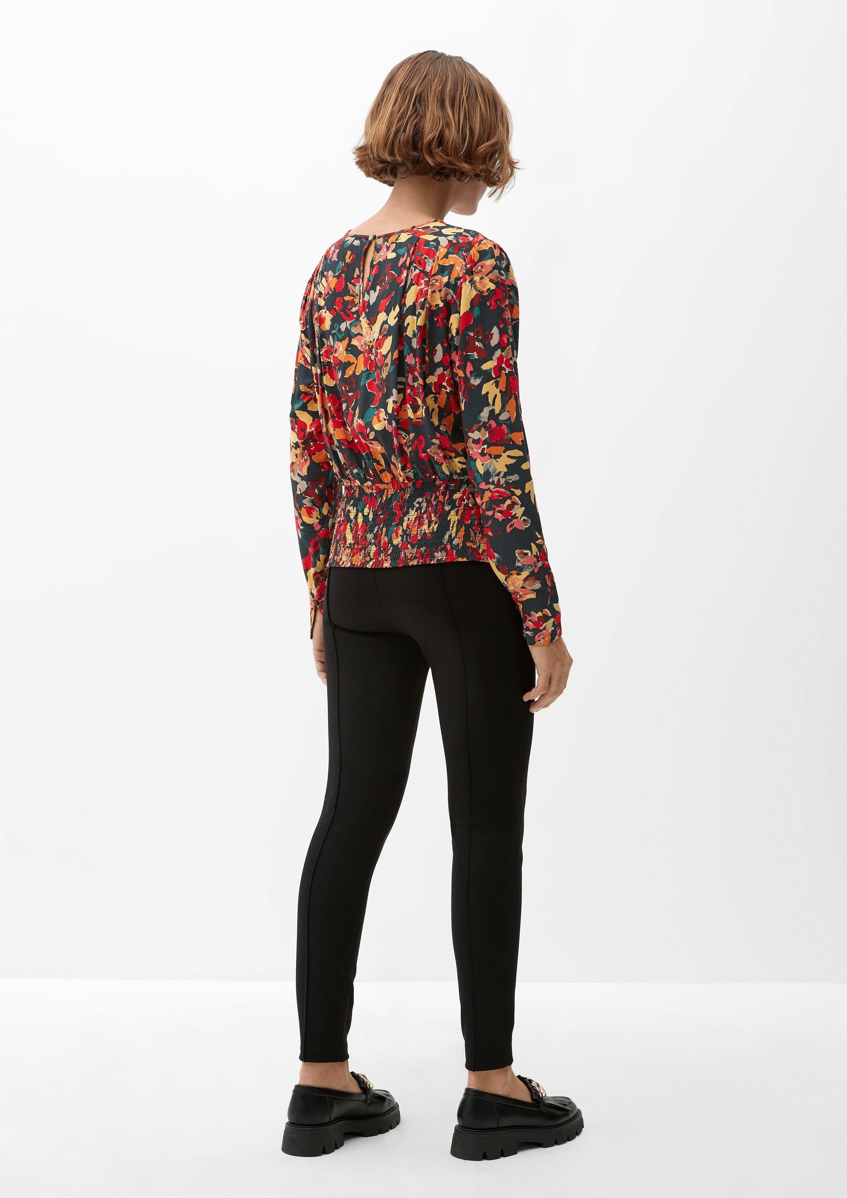 s.Oliver Langarmbluse Musterbluse mit Smok-Detail Raffung
