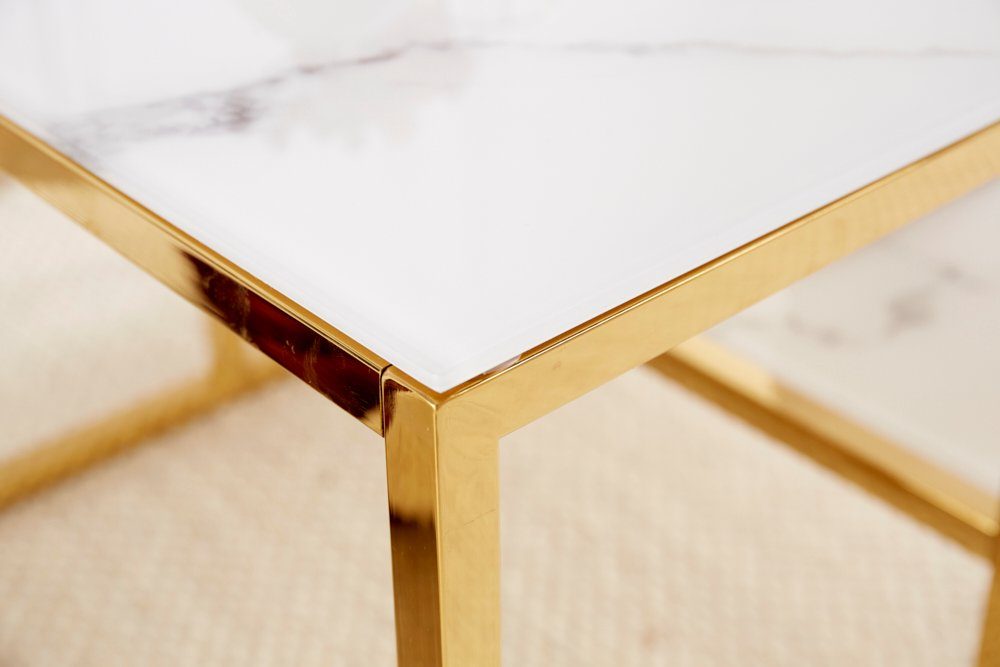 riess-ambiente Couchtisch BOUTIQUE 90cm weiß / gold (Einzelartikel, 1-St), Wohnzimmer · Kristallglas · Metall · eckig · Marmor-Dekor · Barock