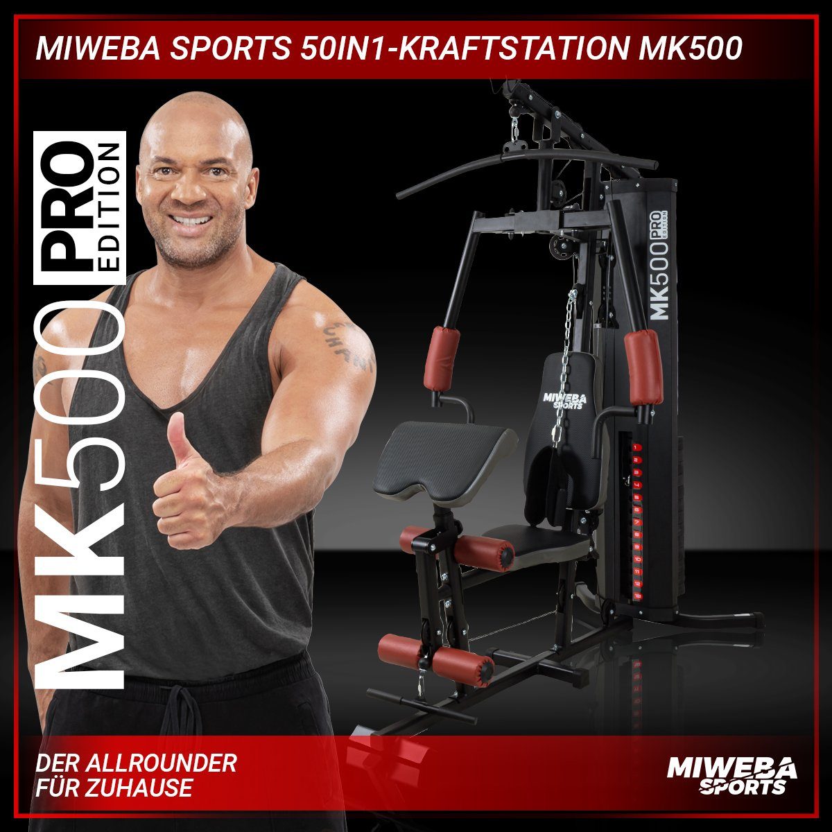 Miweba Sports Kraftstation 50in1 Profi Fitnessstation MK500 Pro - 60 kg Gewichtblock & Butterfly, 14 Gewichtsblöcke (Brustpresse, multifunktionale Kraftstation für zuhause, Fitness Power Station, Sportgeräte für zuhause, Workout, Krafttraining, 50-tl
