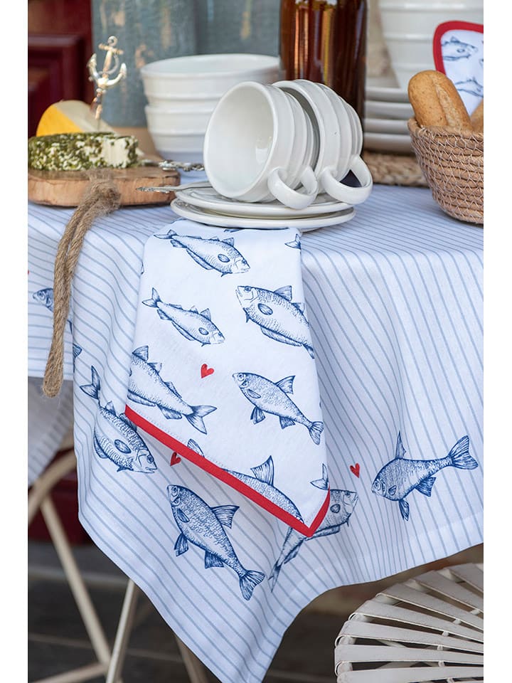 Clayre & Eef Tischdecke in Weiß/ Blau - (L)100 x (B)100 cm günstig kaufen onesize