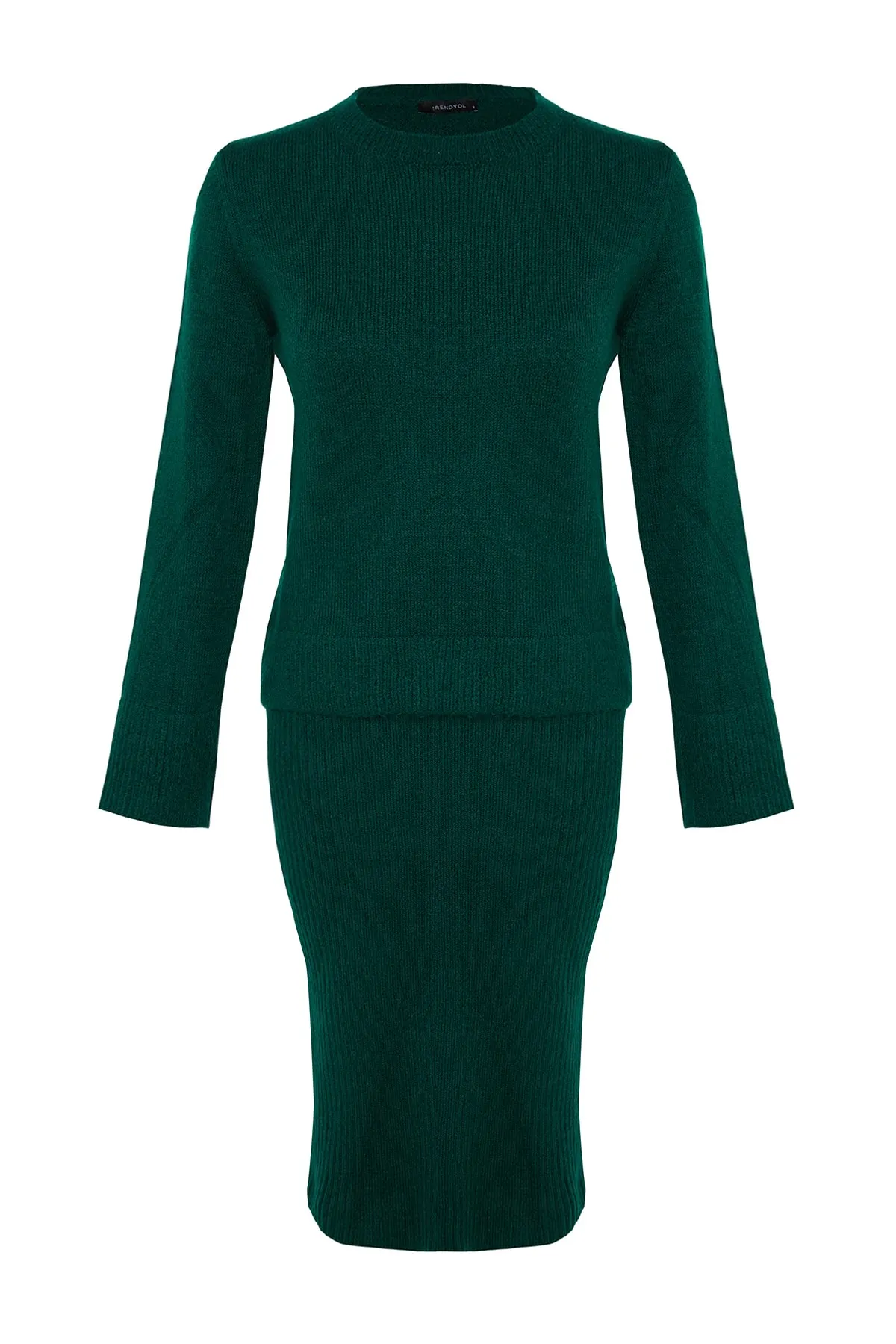 Trendyol Collection  Smaragdgrünes, weich strukturiertes Strickoberteil- und -unterteil-Set mit Rock TWOAW23AU00217