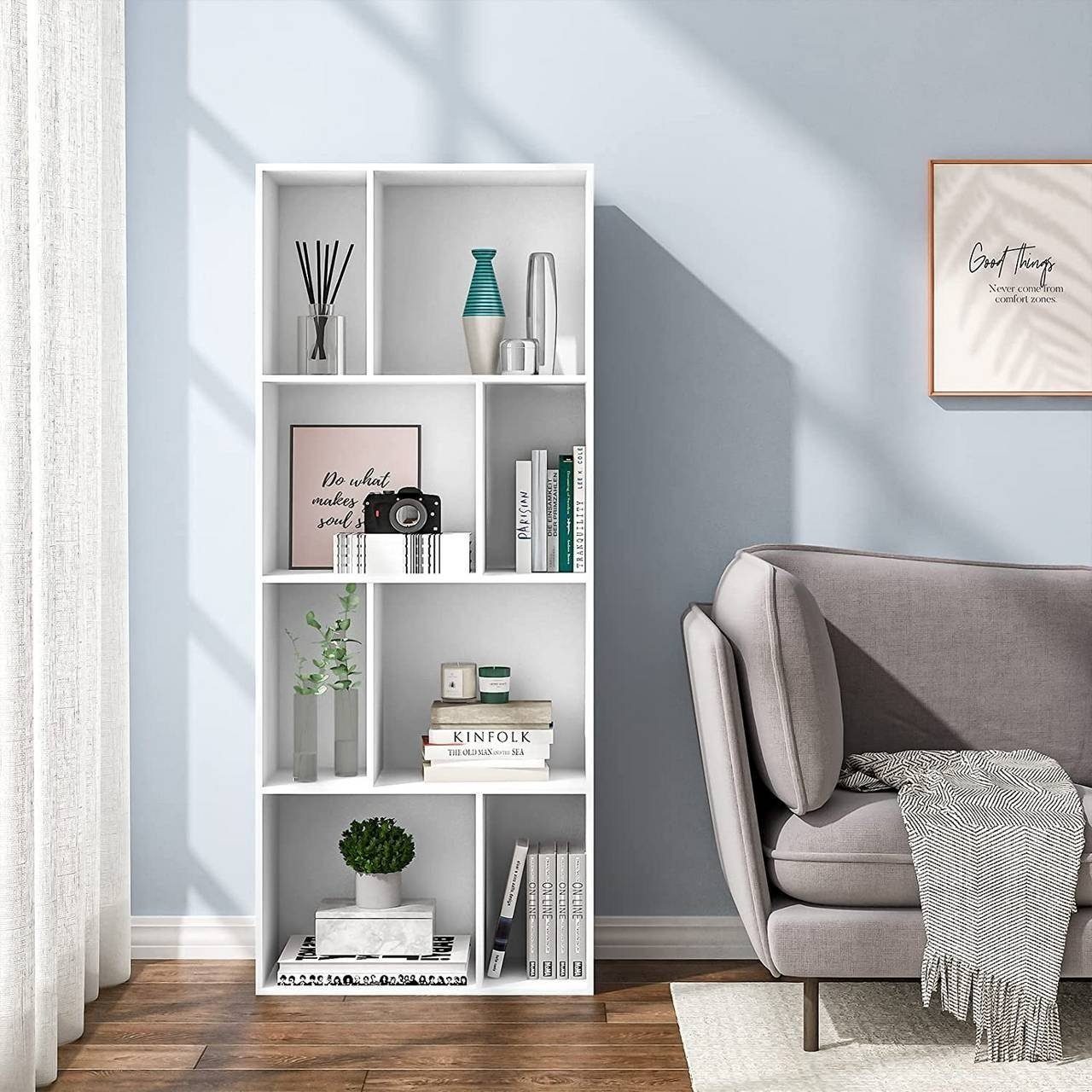 Woltu Bücherregal, 1-tlg., Schrank mit 8 offenen Fächern, Standregal Weiß