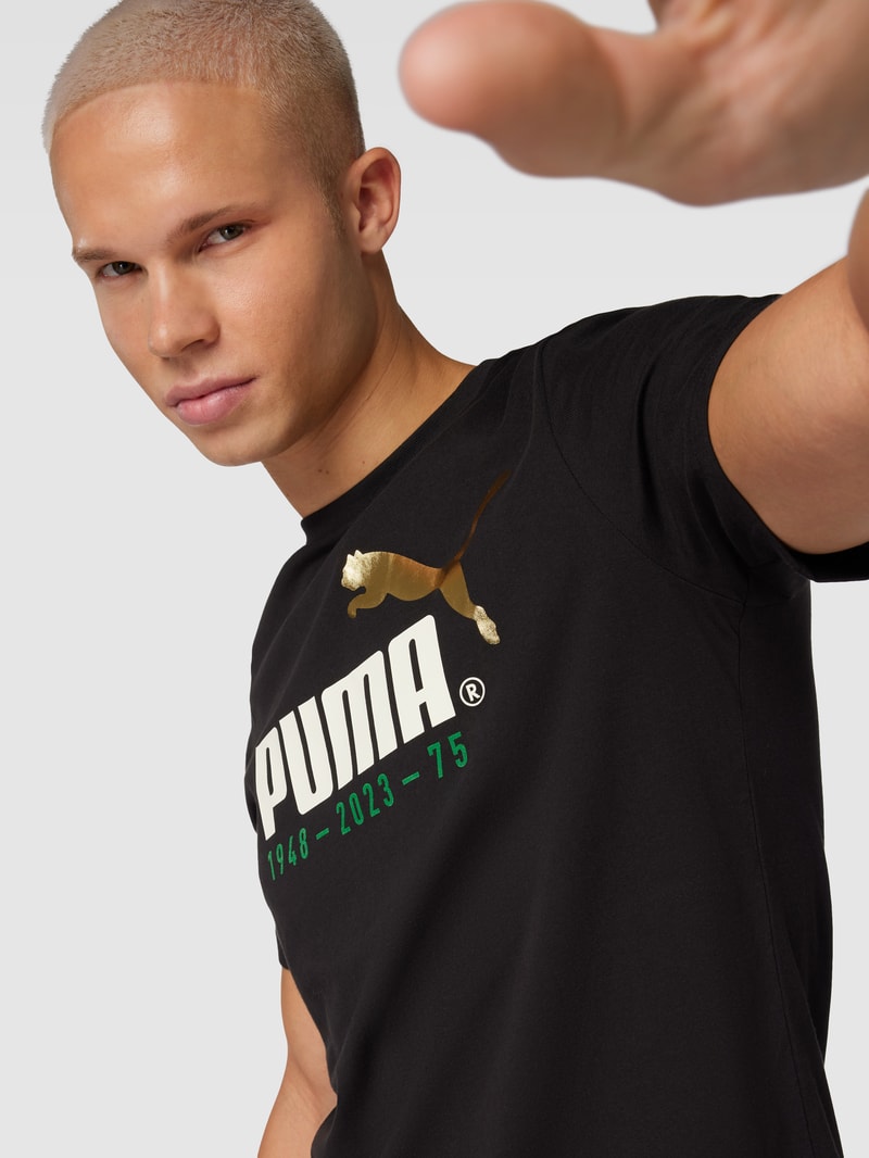 T-Shirt mit Label- und Logo-Print Modell 'No. 1' in schwarz