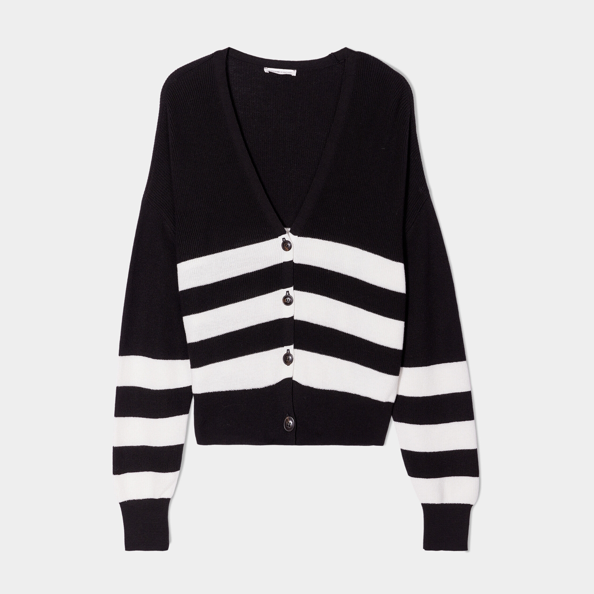 Gilet manches longues col en V noir femme | Cache Cache