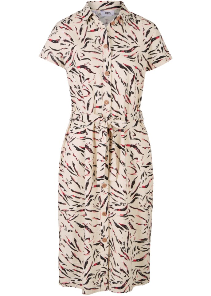 Bedrucktes Kleid mit Leinen