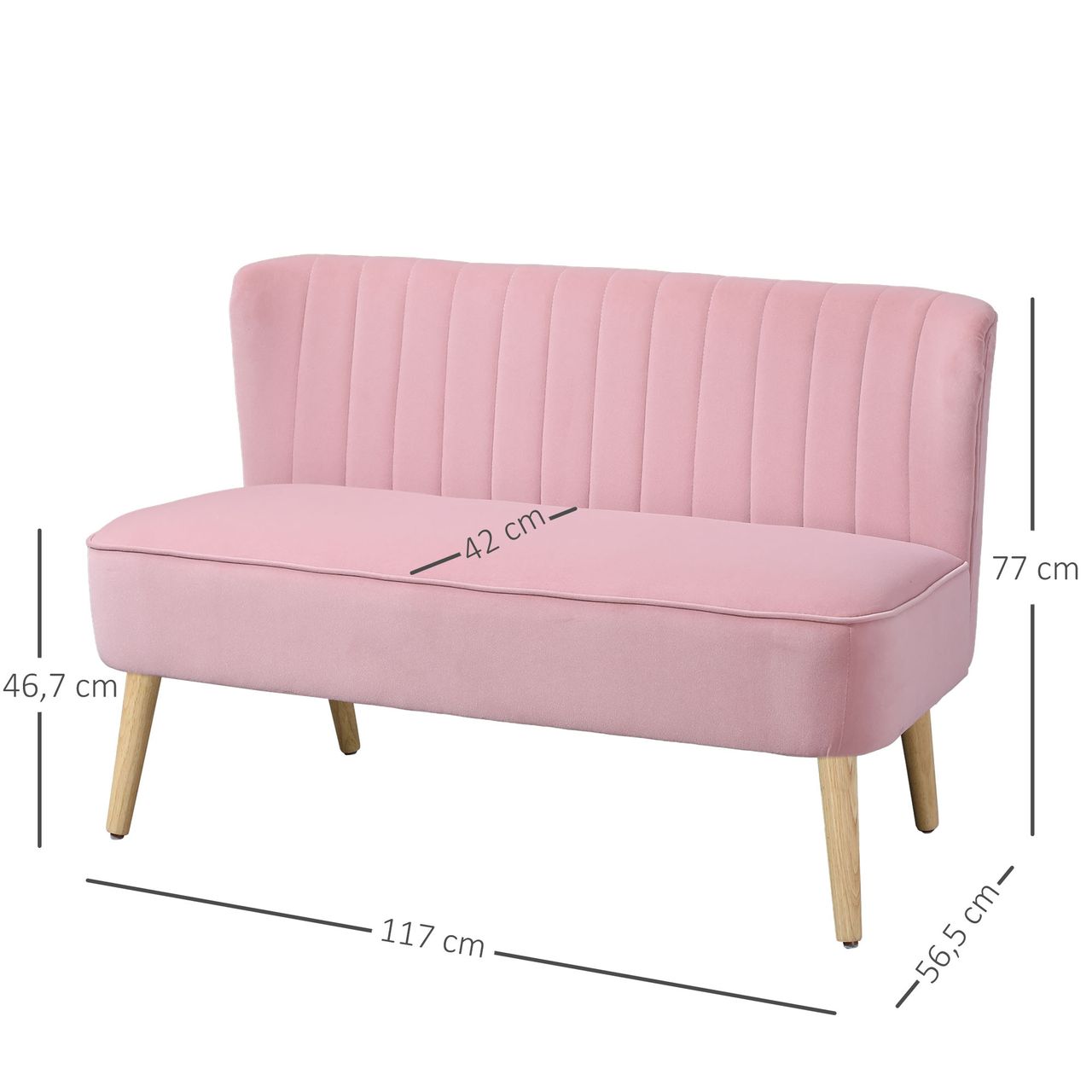 HOMCOM 2-Sitzer Stoffsofa Polstersofa Sitzmöbel Loungesofa Rosa 117 x 56,5 x 77 cm