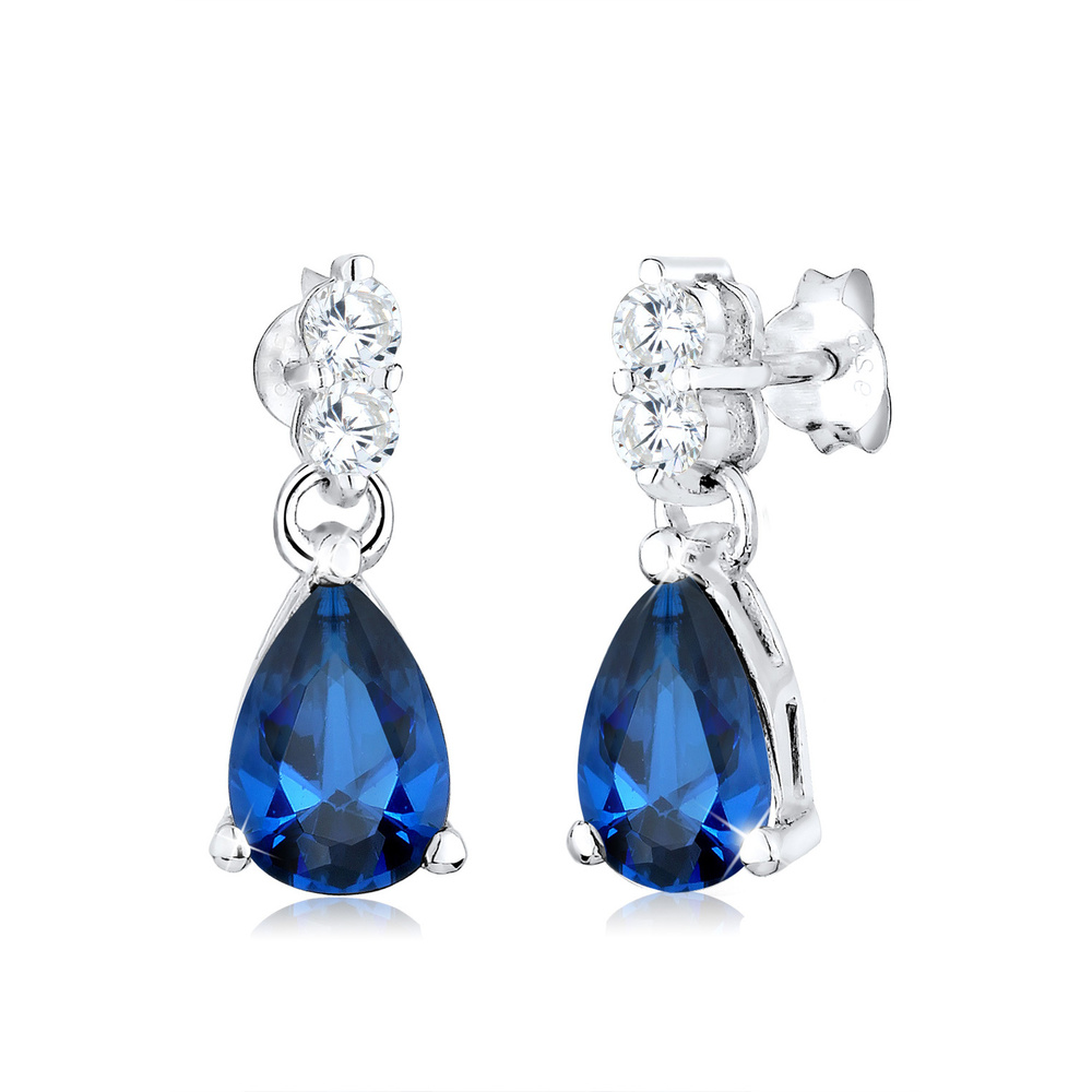 Elli Elli Boucles d'Oreilles Femmes Goutte avec Cristaux de Zirconium et Saphir Synthé Boucles d'oreilles