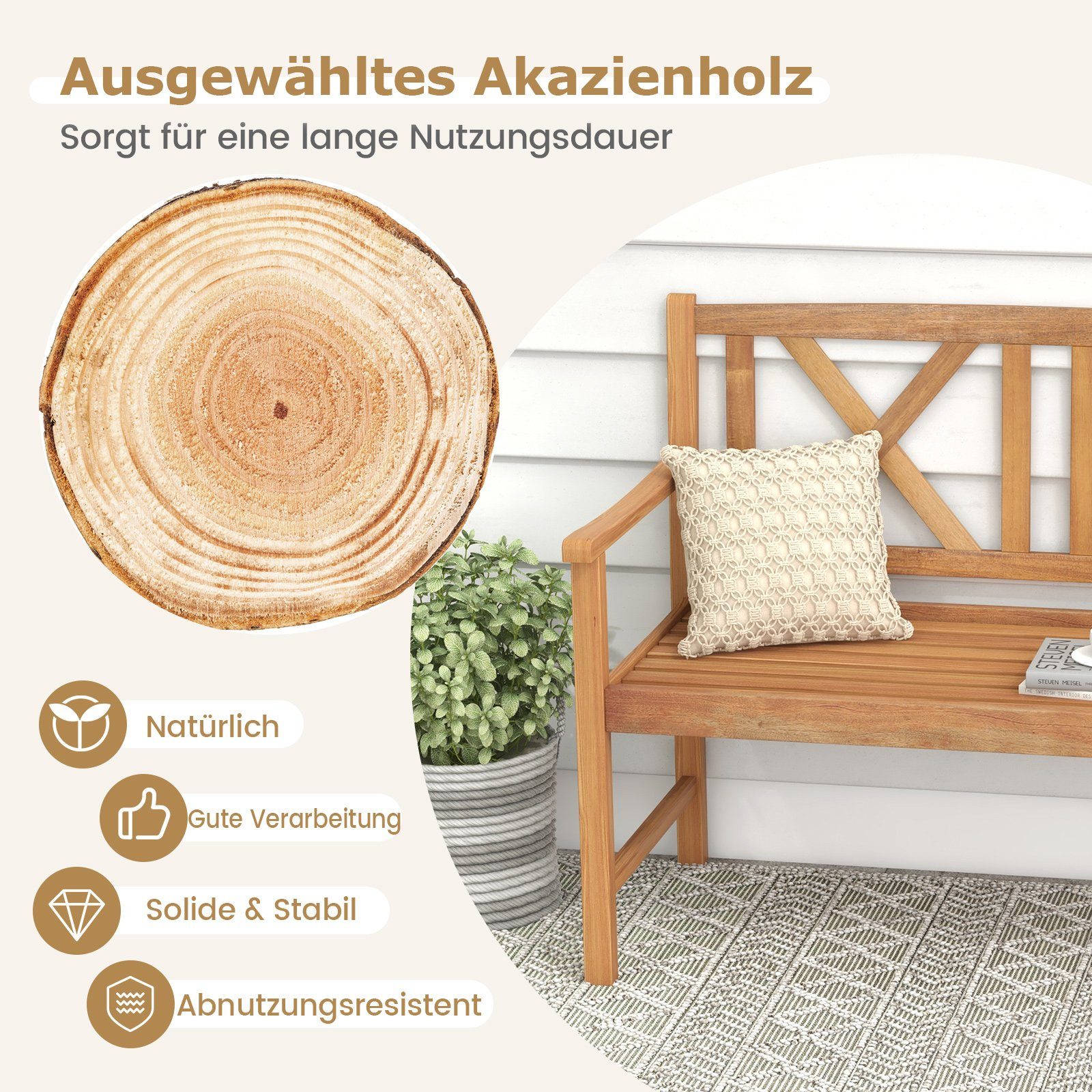 COSTWAY Gartenbank, für 2 bis 3 Personen, aus Akazienholz, bis 360kg