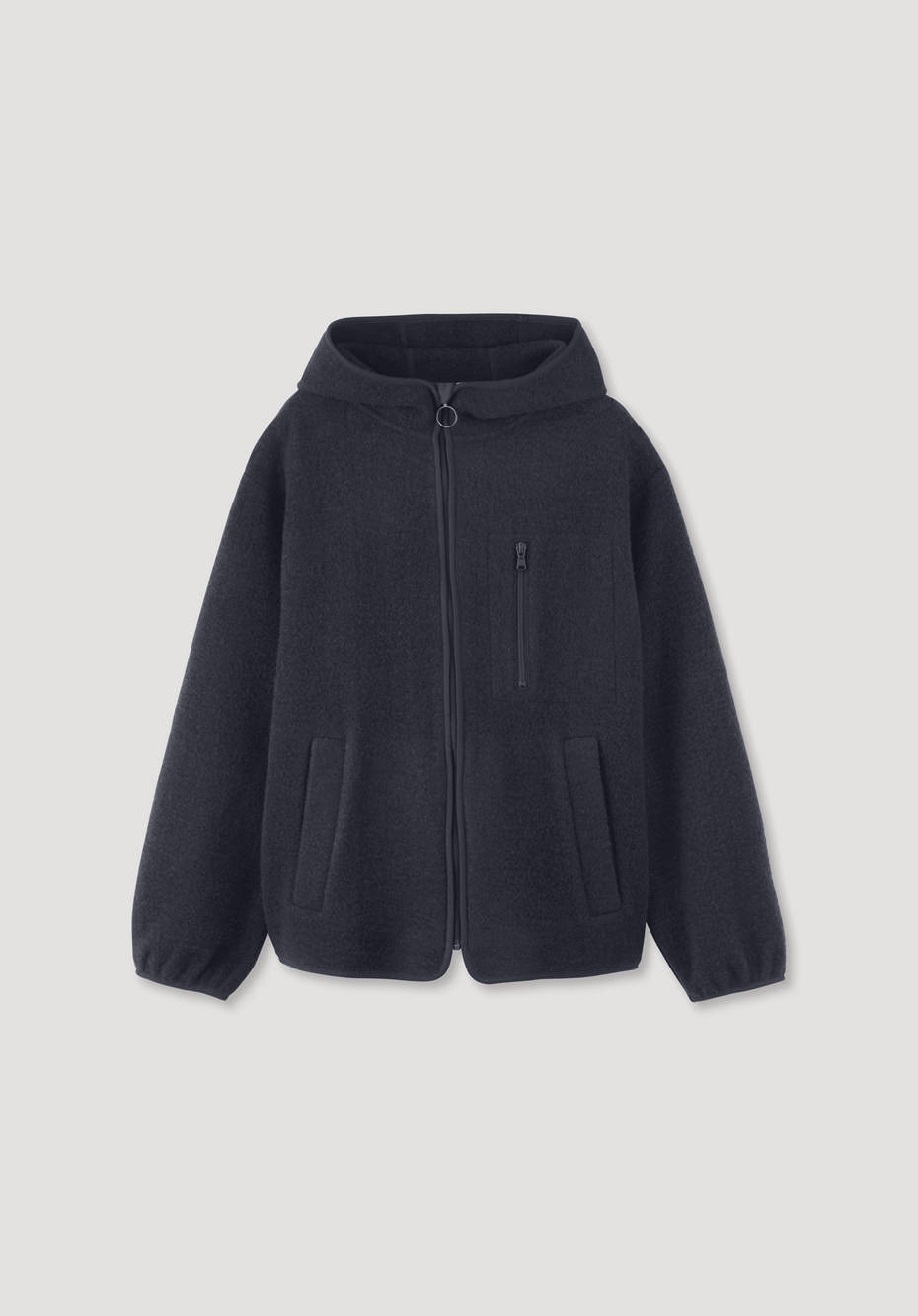 Wollfleece Jacke mit Kapuze aus reiner Bio-Merinowolle