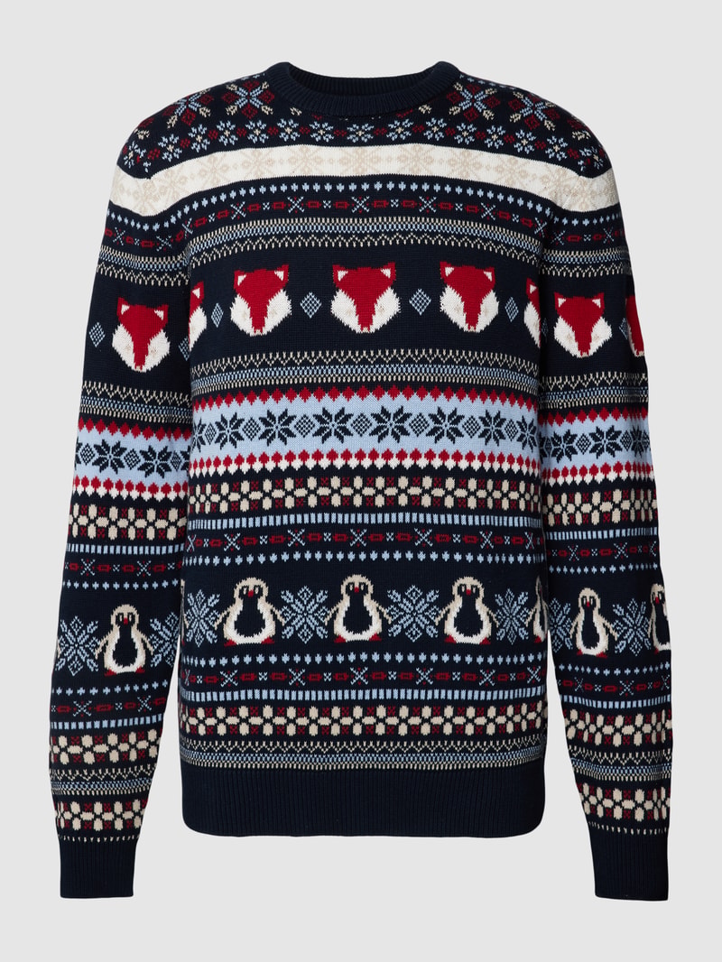 Strickpullover mit Allover-Muster Modell 'CARLOS' in dunkelblau