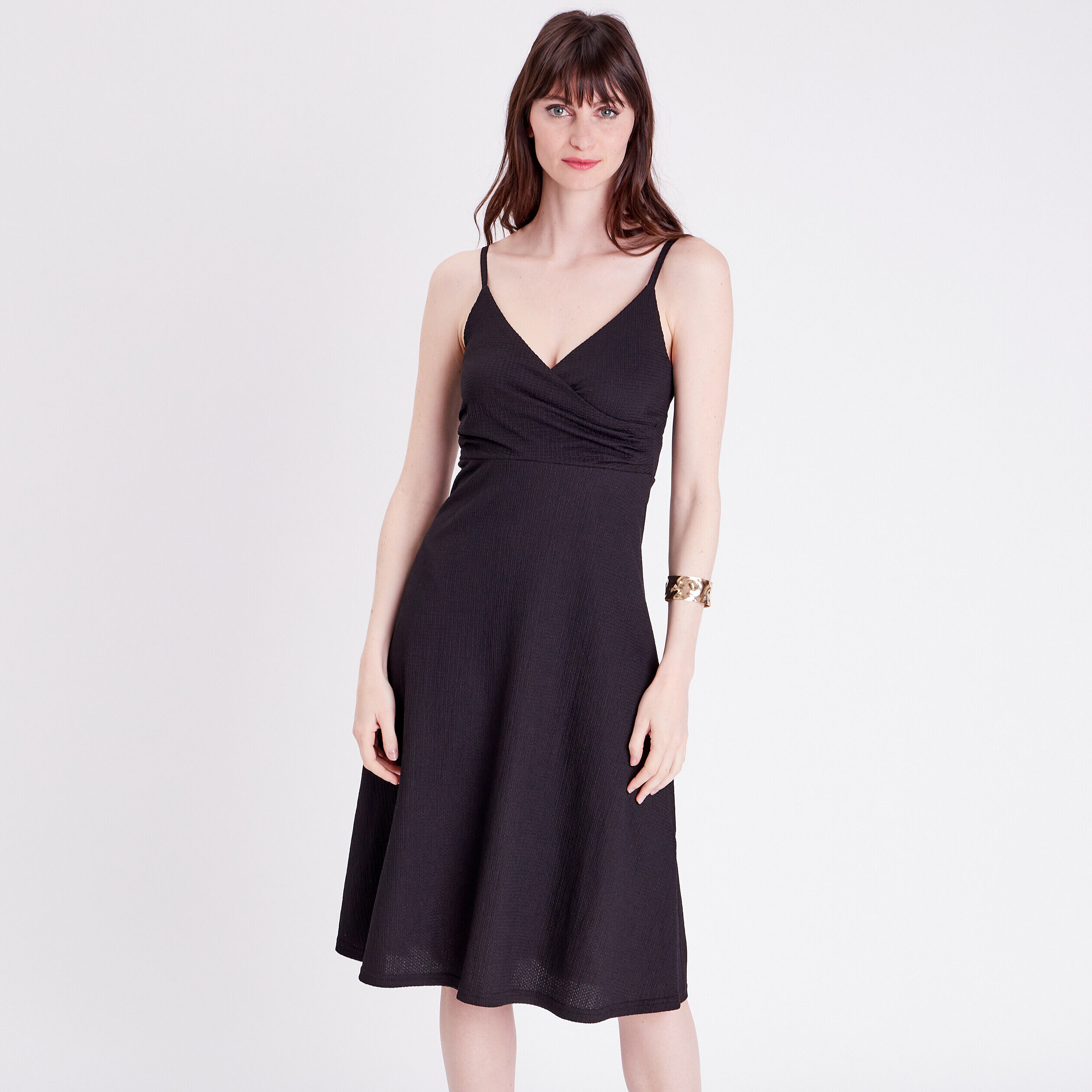 Robe midi évasée bretelles noir femme | Cache Cache