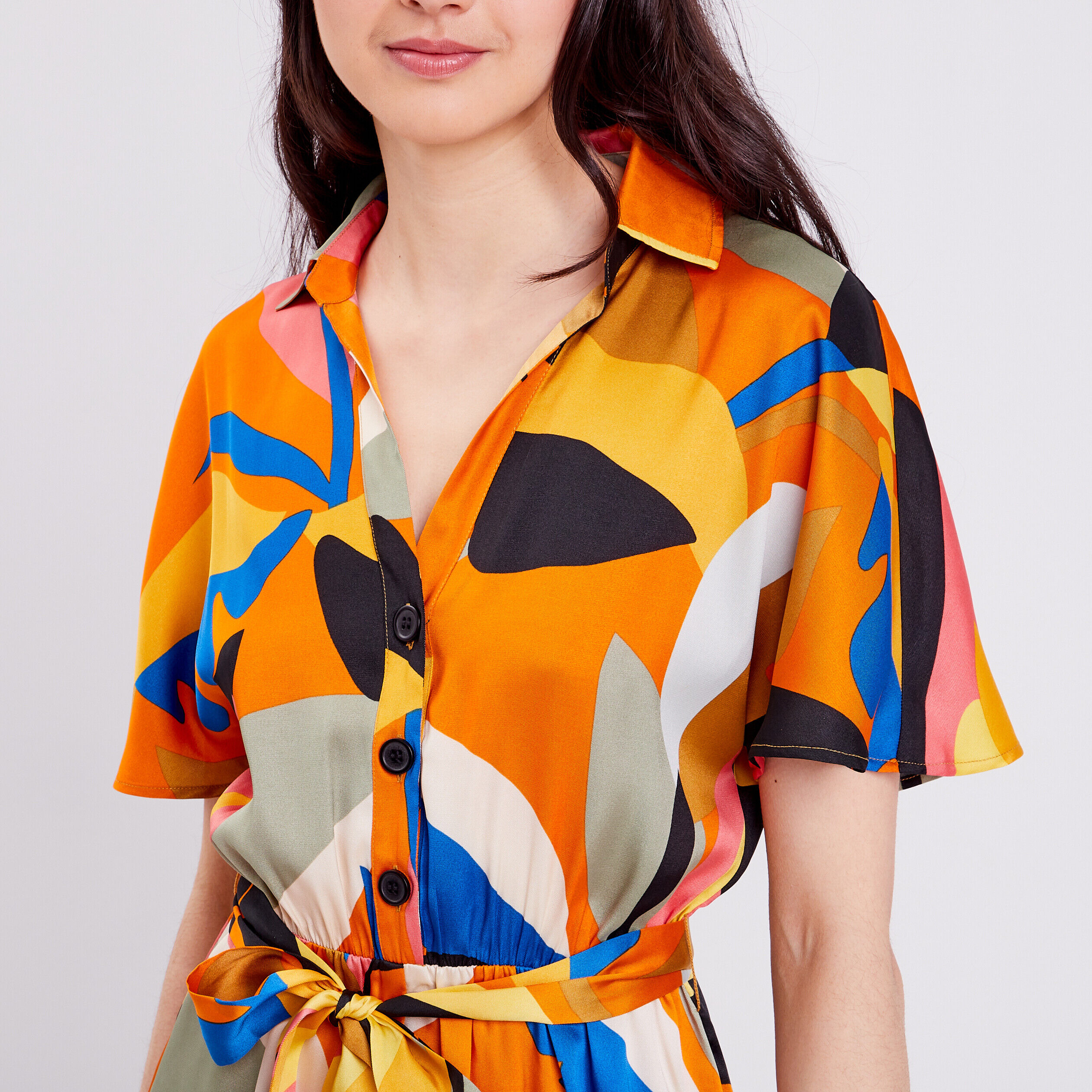 Combishort satin ceinturée orange femme | Cache Cache
