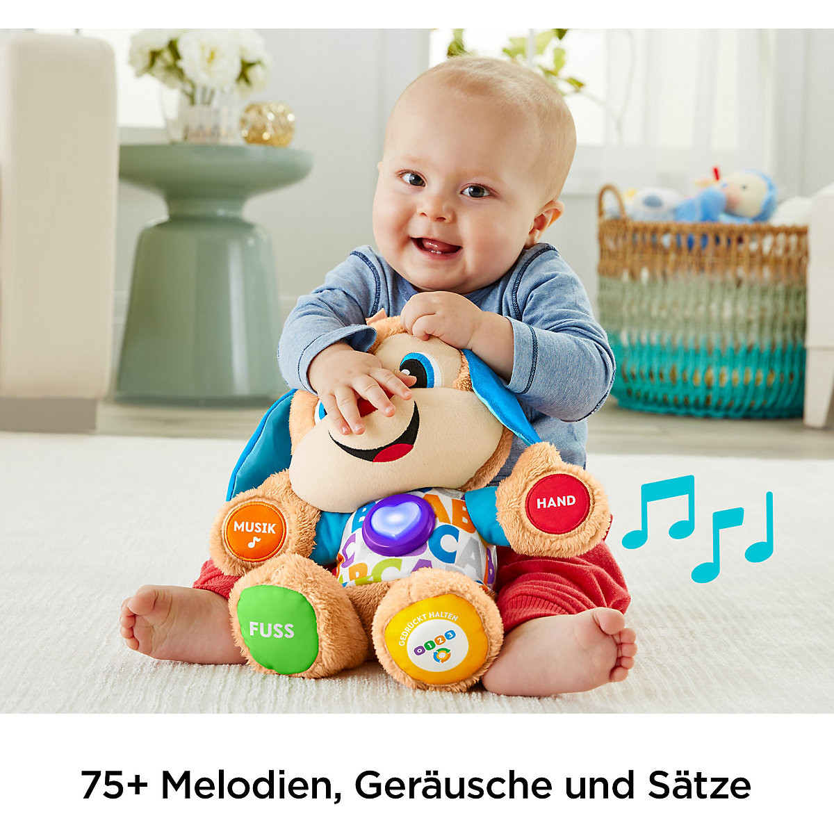 Fisher-Price Lernspaß Hündchen, Baby-Spielzeug mit Musik, Kuscheltier, Lernspielzeug