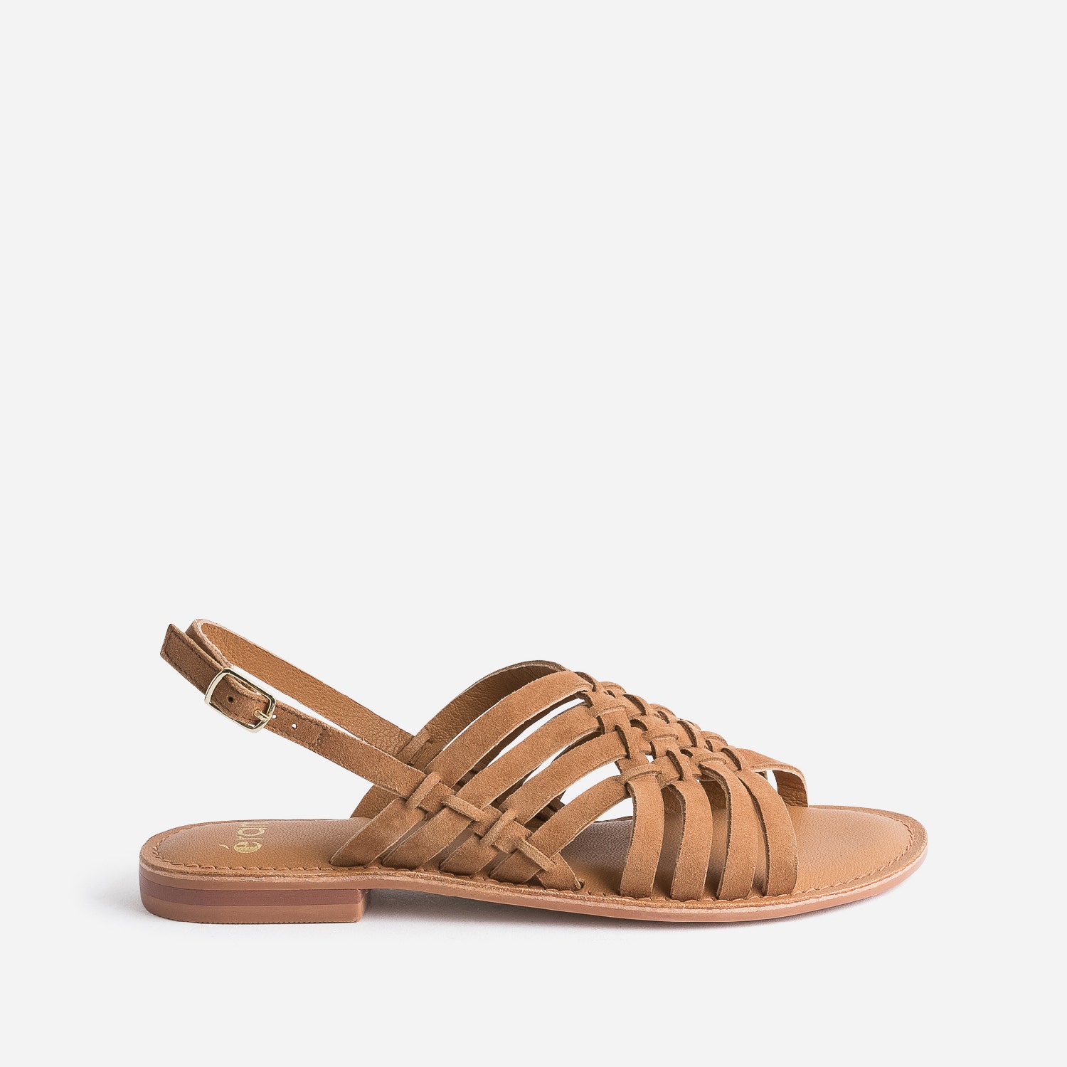 Sandale marron en cuir velours tressé