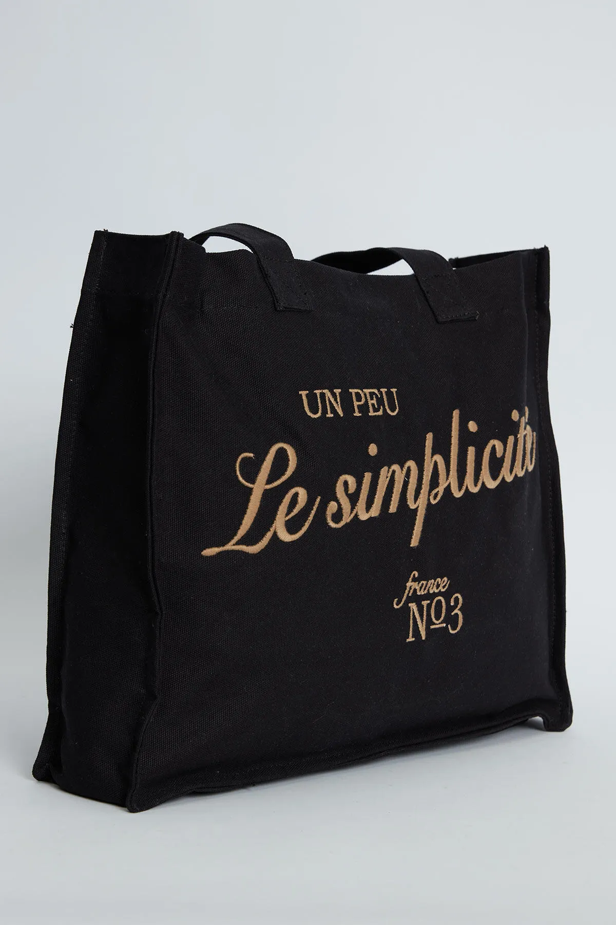 Manuka  Bestickte Shoper-Canvas-Tasche Schwarz