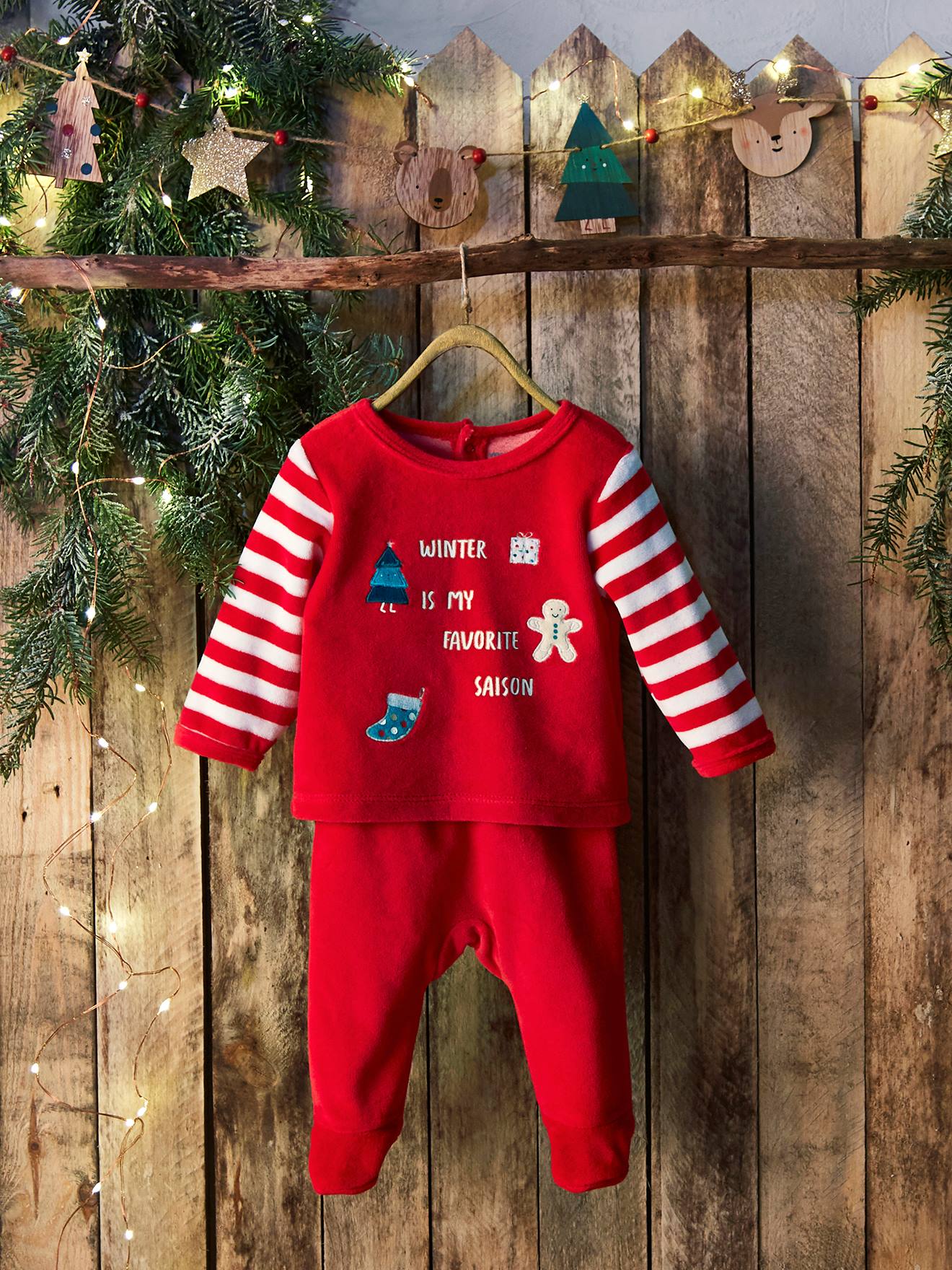 Pyjama 2 pièces en velours bébé Noël rouge brique