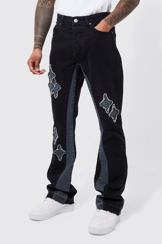 Slim-Fit Schlagjeans mit Applikation