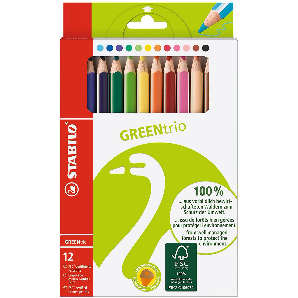 Dreikant-Buntstifte GREENtrio, 12 Farben