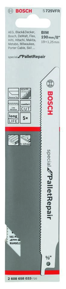 Bosch Blue Accessories 2608658033 S725VFR bajonettsagblad spesial for reparasjon av paller 190 mm 5 deler