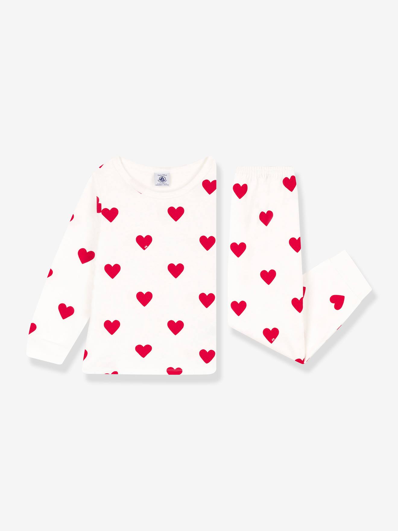 Pyjama cœur petite fille/petit garçon en molleton PETIT BATEAU blanc imprimé