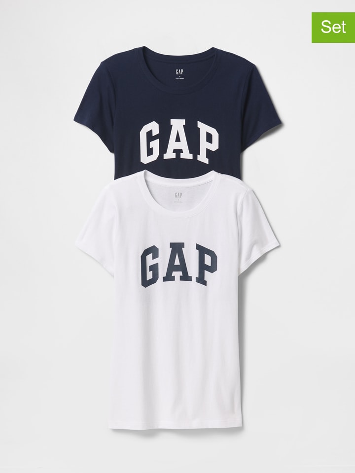 GAP 2er-Set: Shirts in Dunkelblau/ Weiß günstig kaufen