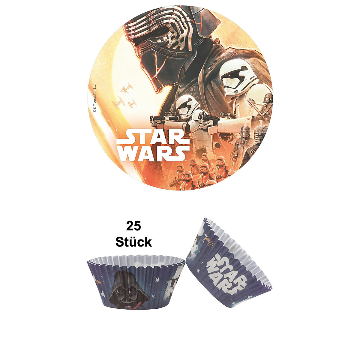 2er Set Star Wars Essbarer Tortenaufleger + 25 Muffinförmchen