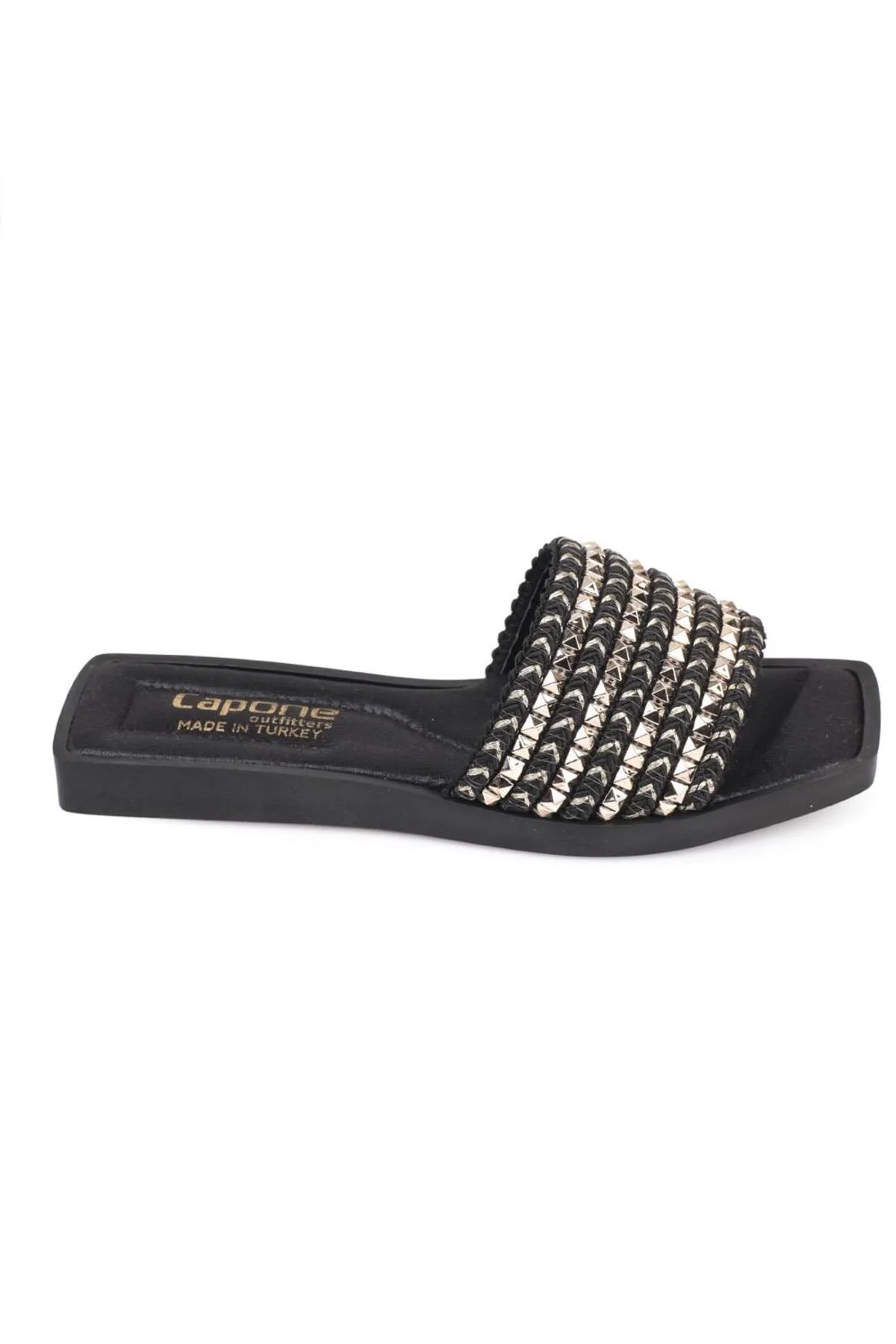 Capone Outfitters  Capone Trock Single Strap Schwarz-Gold Damen-Hausschuhe